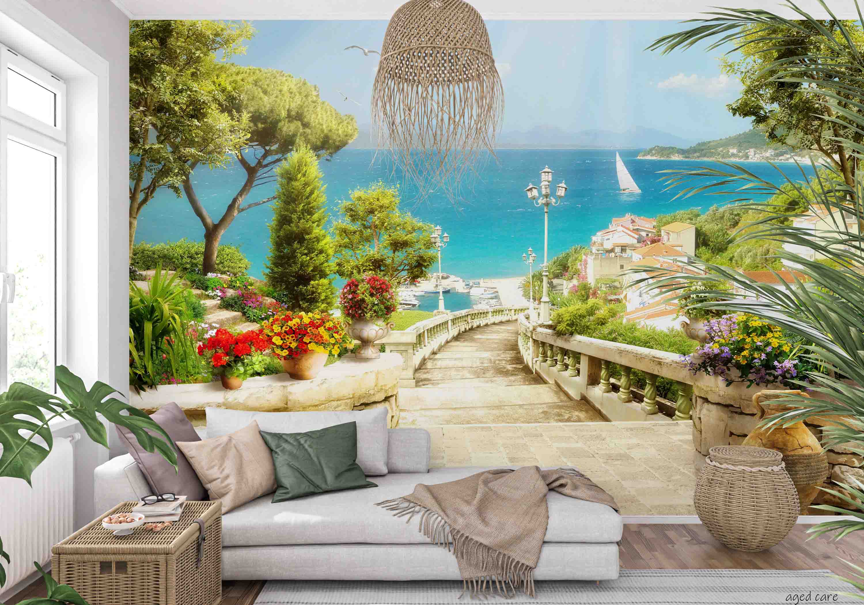 3D Aged Care Retirement Home Gerocomium Rest Home Streetscape Scenery Sea Wall Mural Wallpaper 16