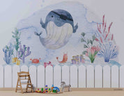 3D Childcare Nursery School Cartoon Whale KidsWall Mural Wallpaper JN