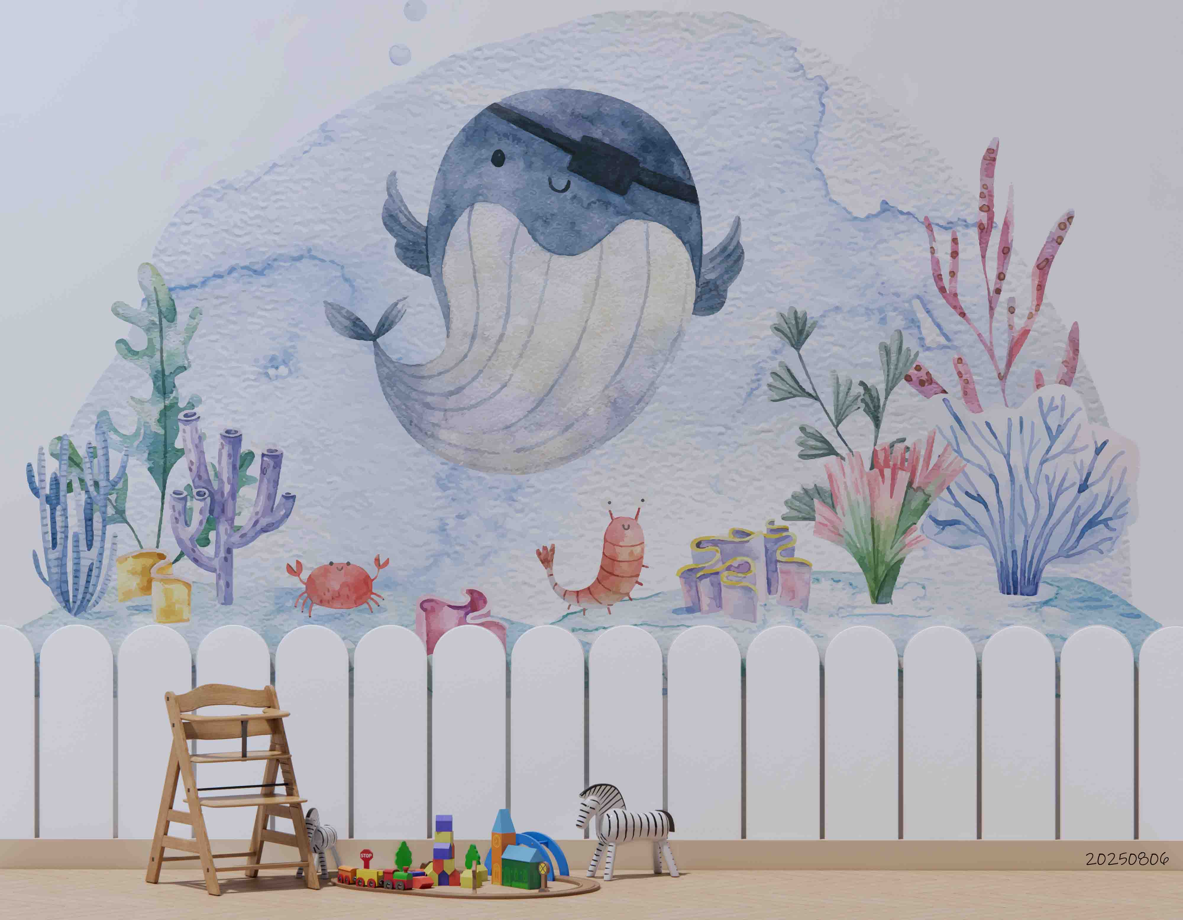 3D Childcare Nursery School Cartoon Whale KidsWall Mural Wallpaper JN