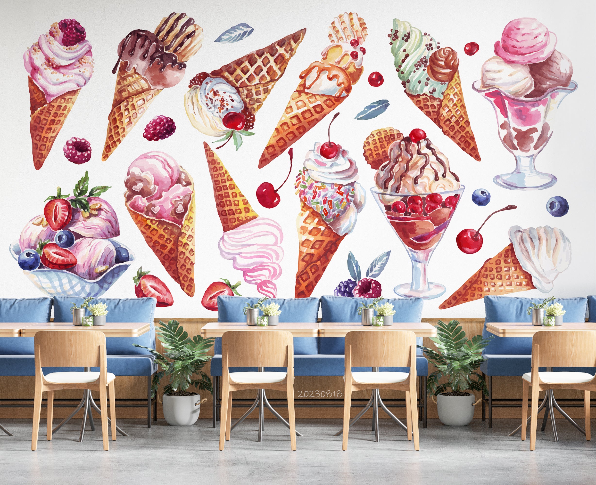 3D Ice Cream Strawberry Cup Wall Mural Wallpaper YXL 2310