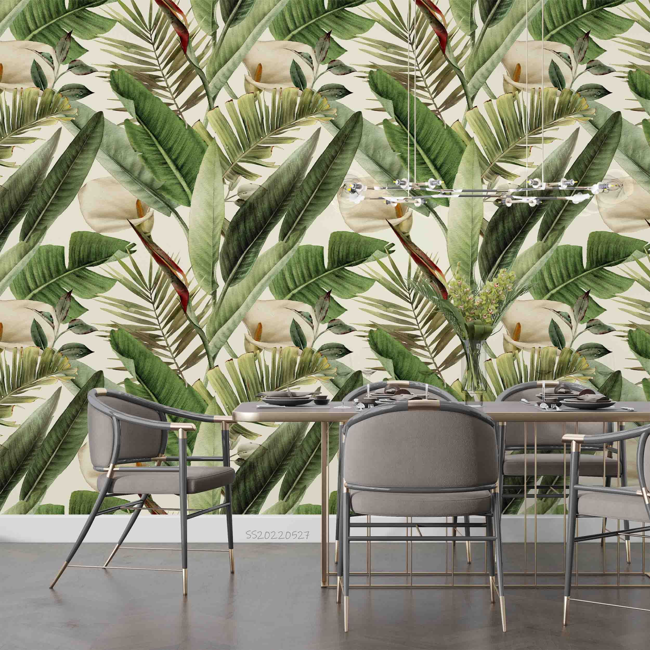 3D Watercolor Tropical Leaves Pattern Light Background Wall Mural Wallpaper GD 4206- Jess Art Decoration