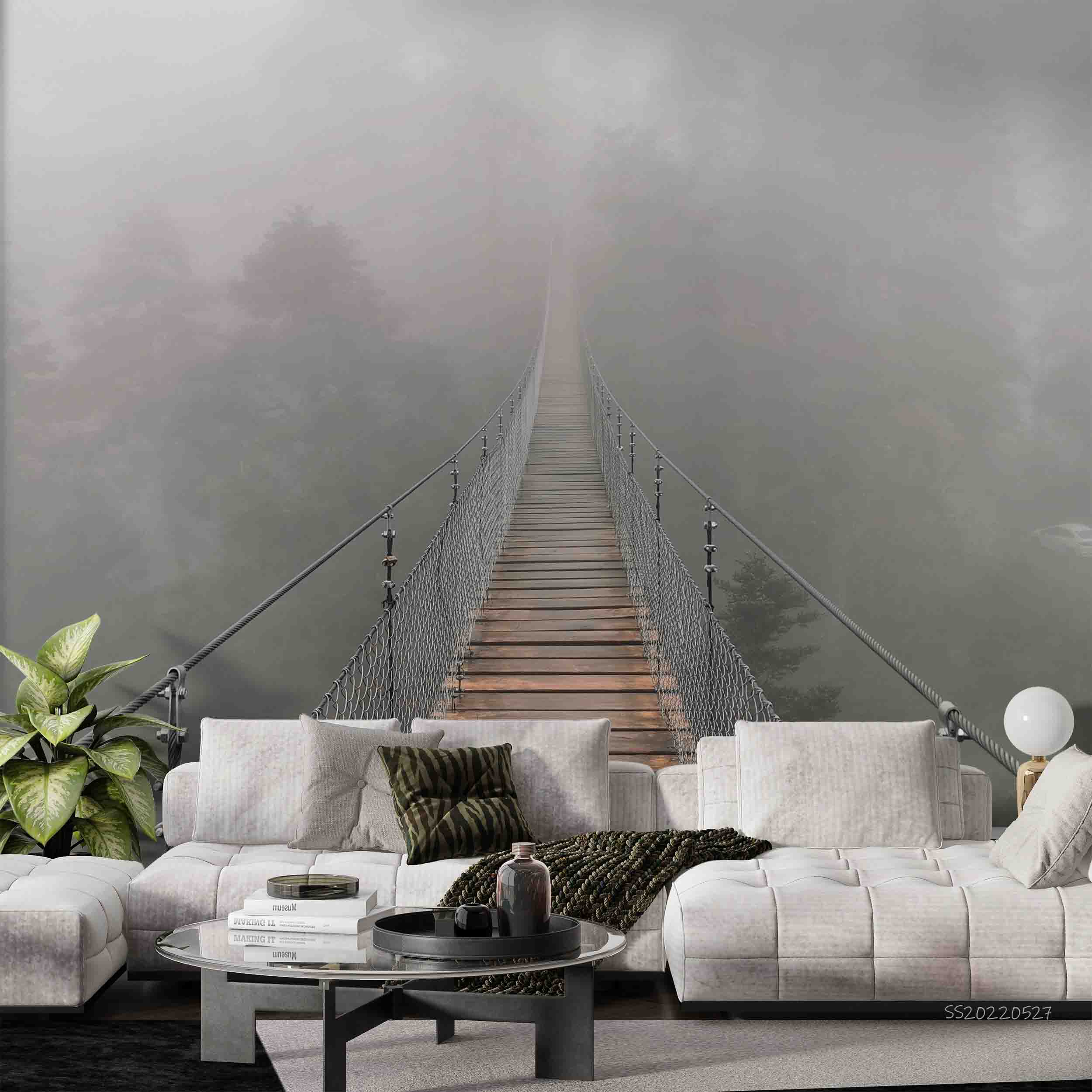 3D Mexico Oaxaca Fog Mountain Suspension Bridge Wall Mural Wallpaper GD 4218- Jess Art Decoration