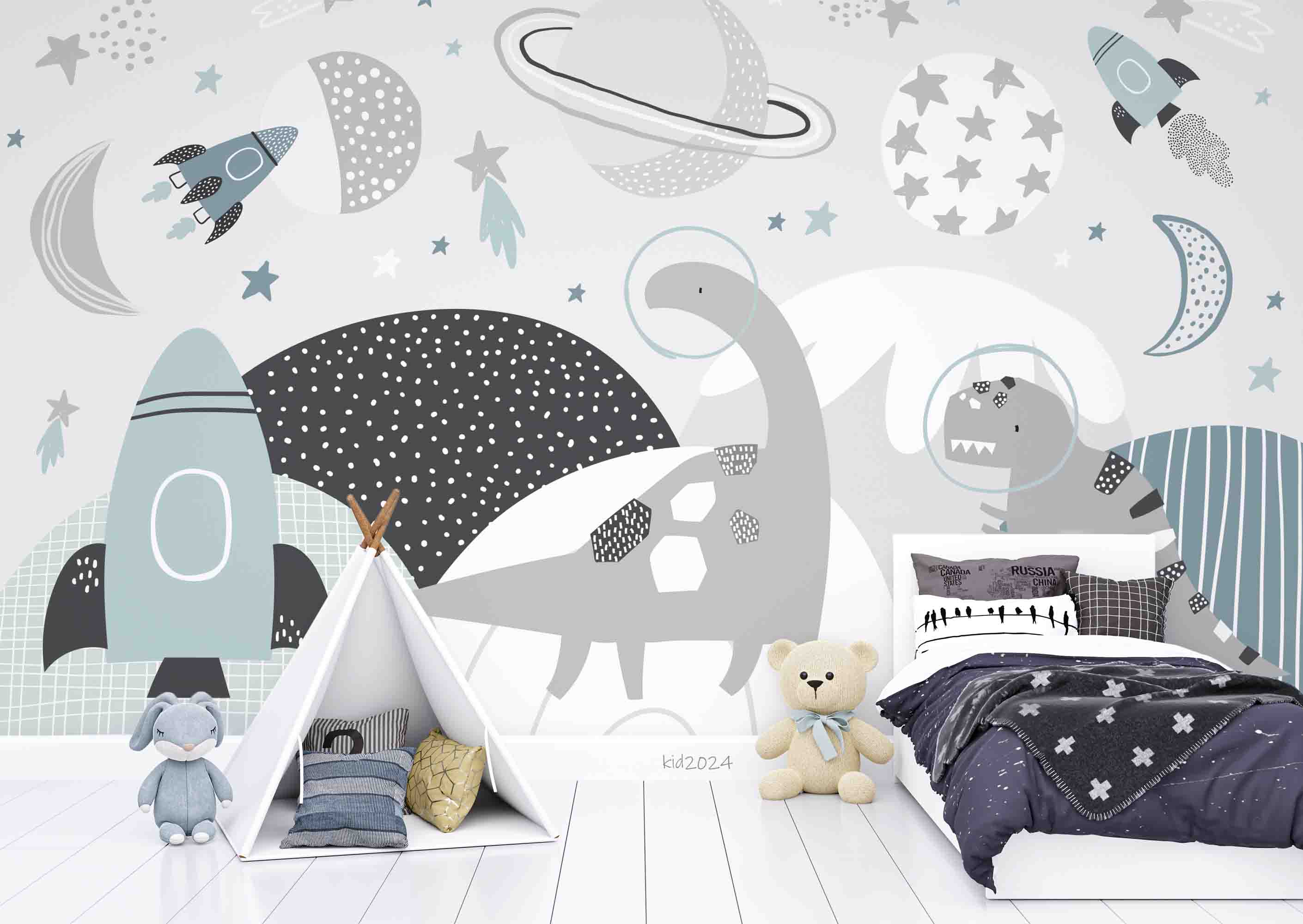 3D Mountain Dinosaur The Earth Rocket Wall Mural Wallpaper YXL 371