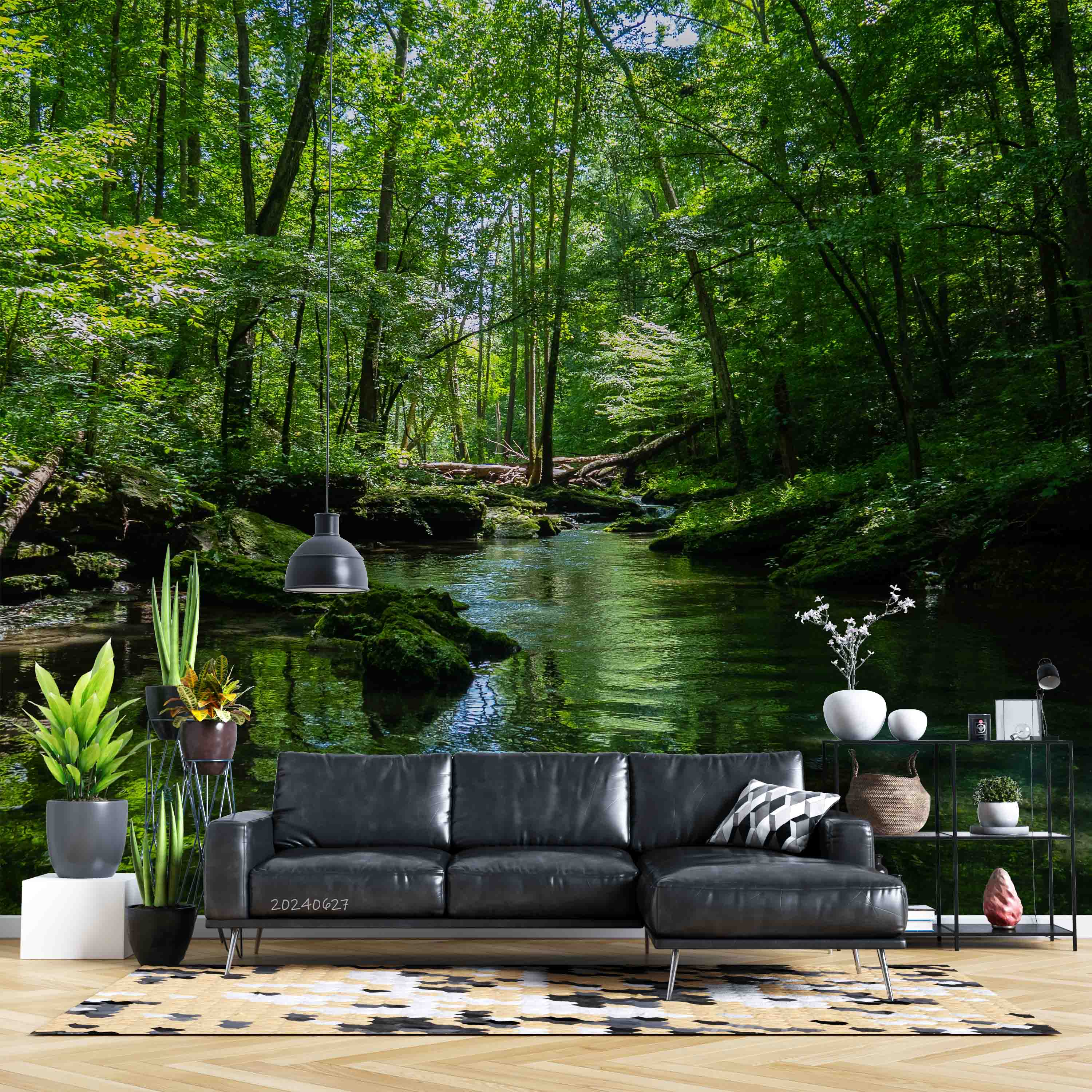 3D Forest Tree Grass Leaf Green Sea Wall Mural Wallpaper YXL 685