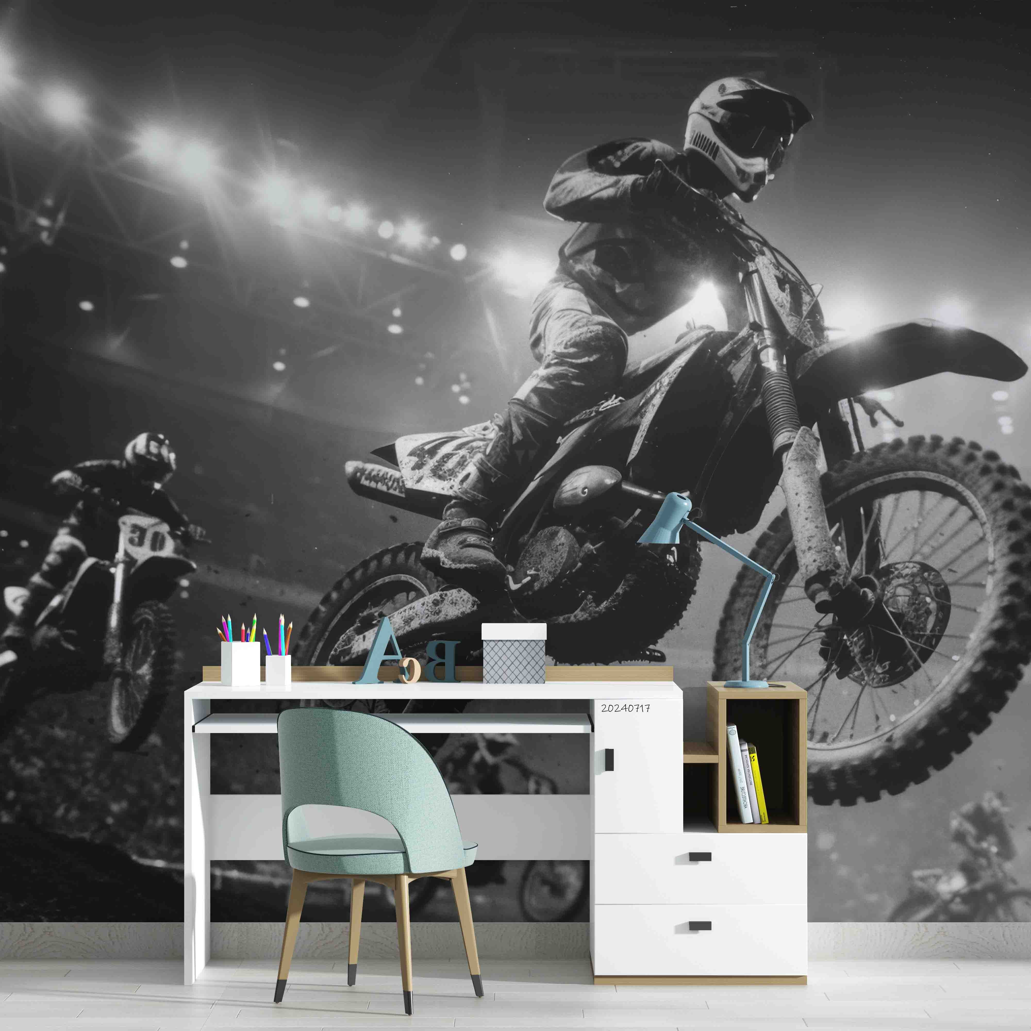 3D Person Sunlight Motorbike Gray Wall Mural Wallpaper YXL 97