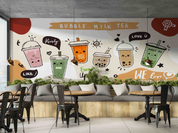 Milk Tea Red Beans Letter White Wallpaper cafe & food wall mural for cafe, restaurant or shop interior - view 3