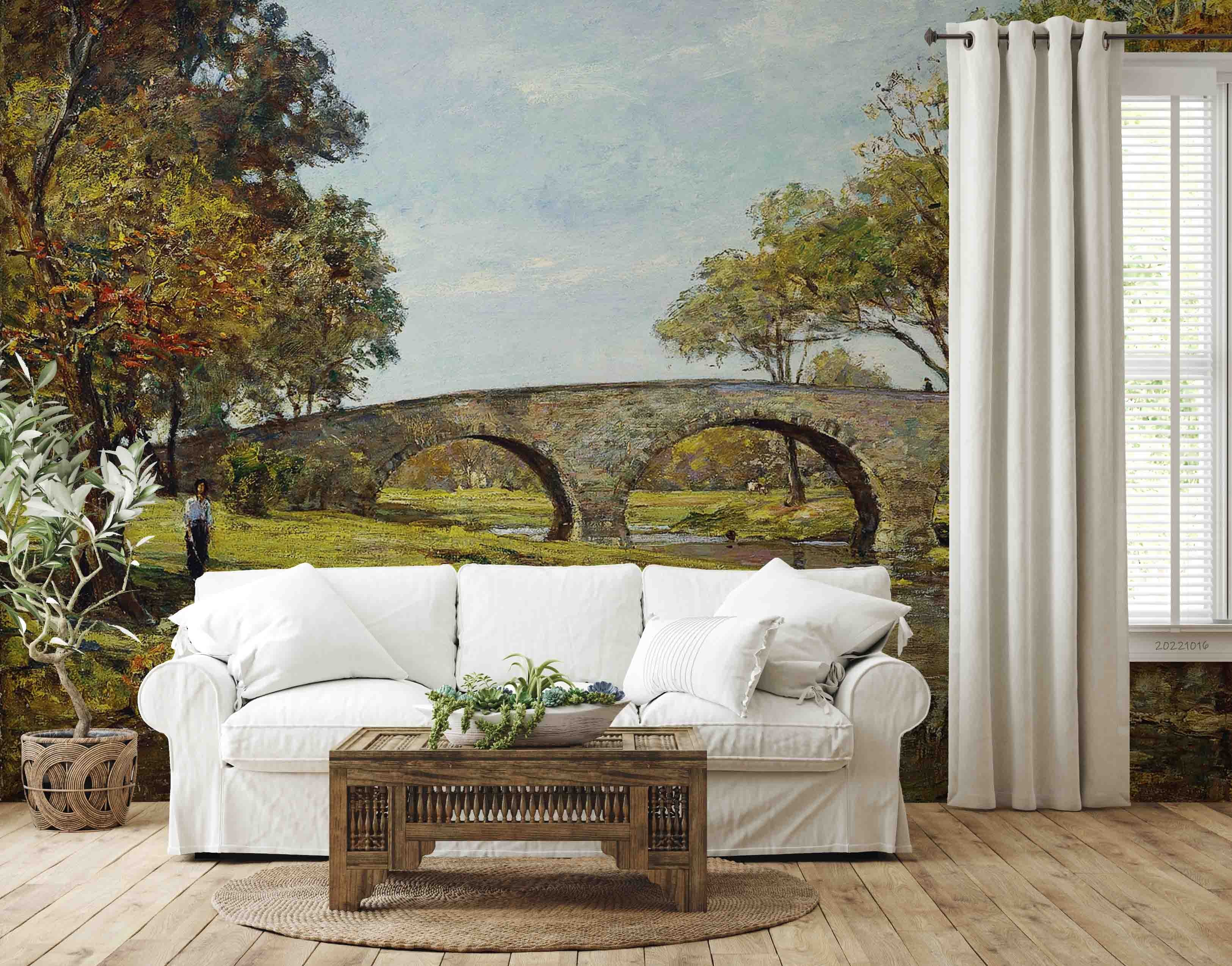 3D Oil Painting Bridge Trees Landscape Wall Mural Wallpaper GD 2981- Jess Art Decoration