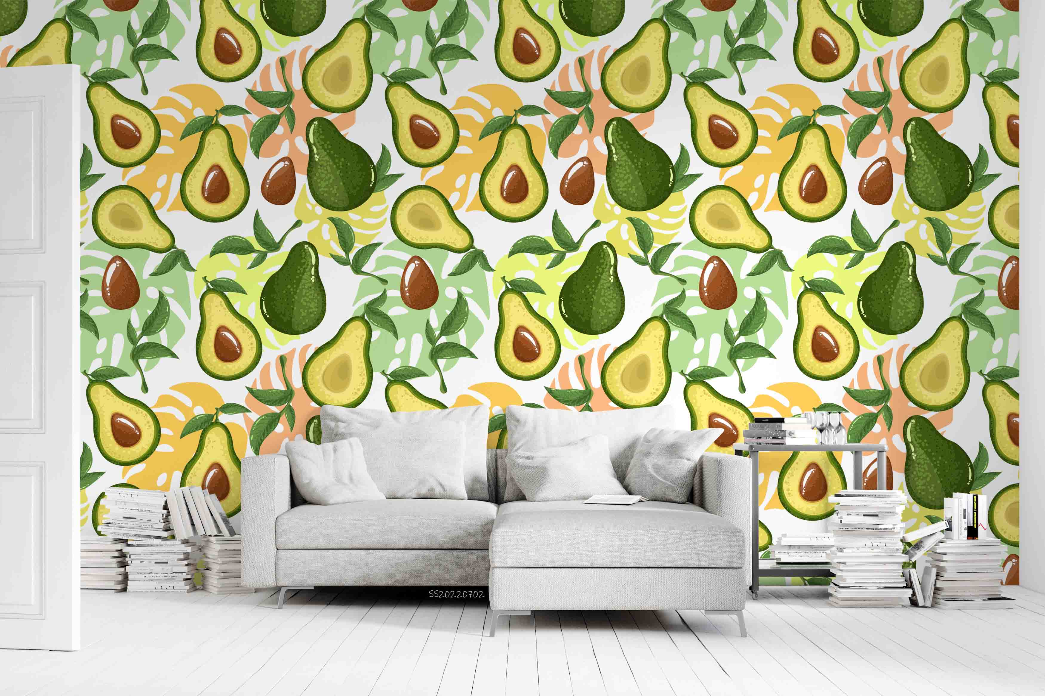 3D Watercolor Avocado Pattern Exotic Leaves Wall Mural Wallpaper GD 5133- Jess Art Decoration