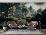 3D Scenery Tree Mountain River Stone Wall Mural Wallpaper YXL 03- Jess Art Decoration