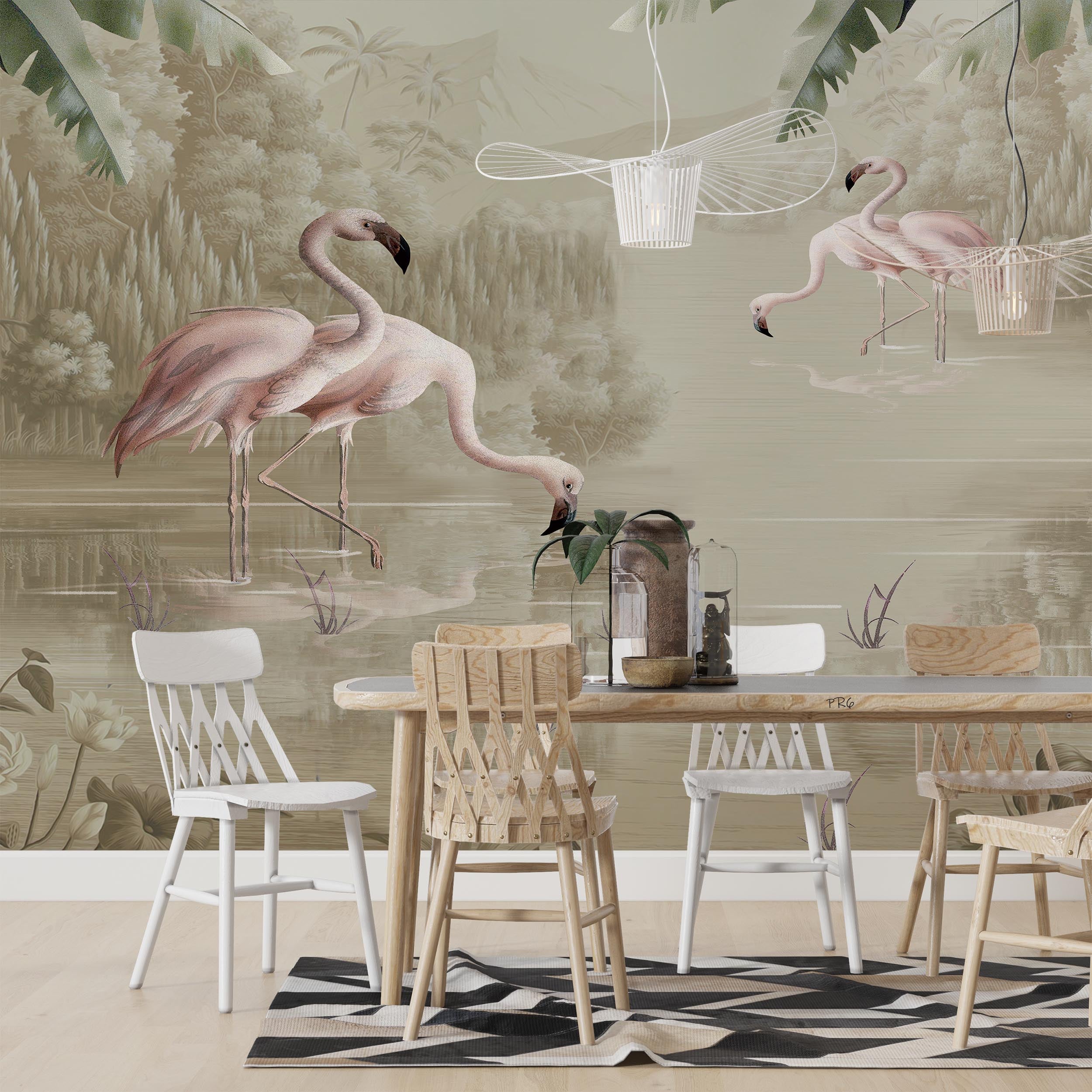 3D Animal Flamingo River Reed Leaf Wall Mural Wallpaper YXL 5- Jess Art Decoration