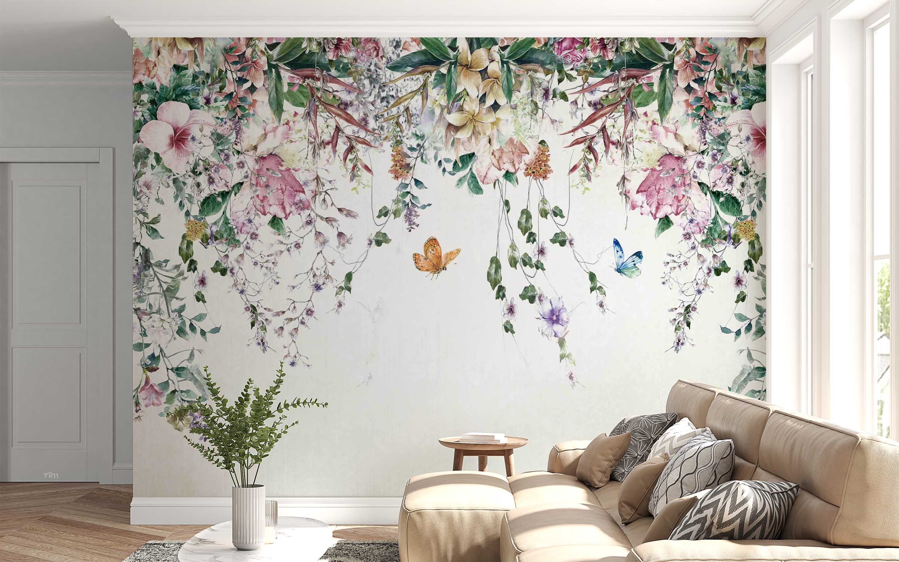 3D Watercolor Floral Leaf Butterfly Wall Mural Wallpaper GD 4867- Jess Art Decoration