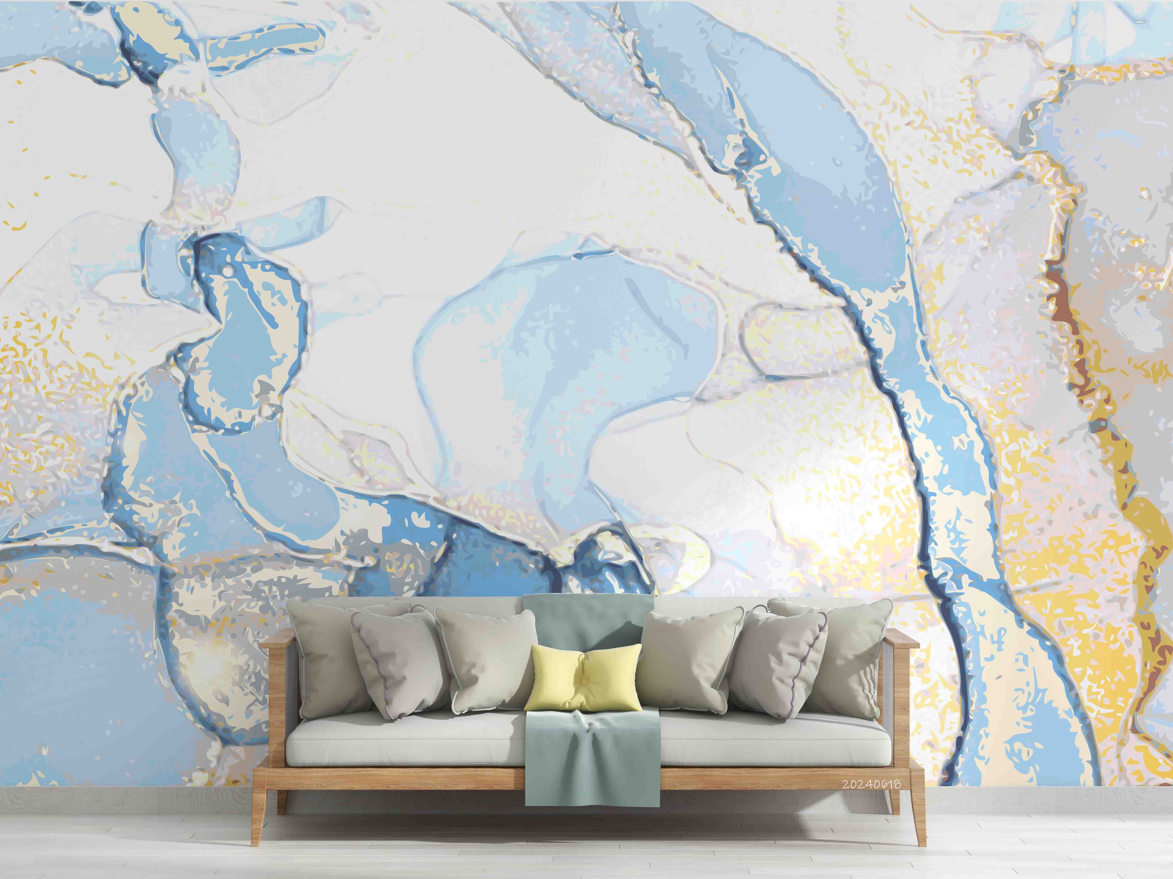 3D Abstract Damaskeen Ellipse Gold Dust Wall Mural Wallpaper YXL 574