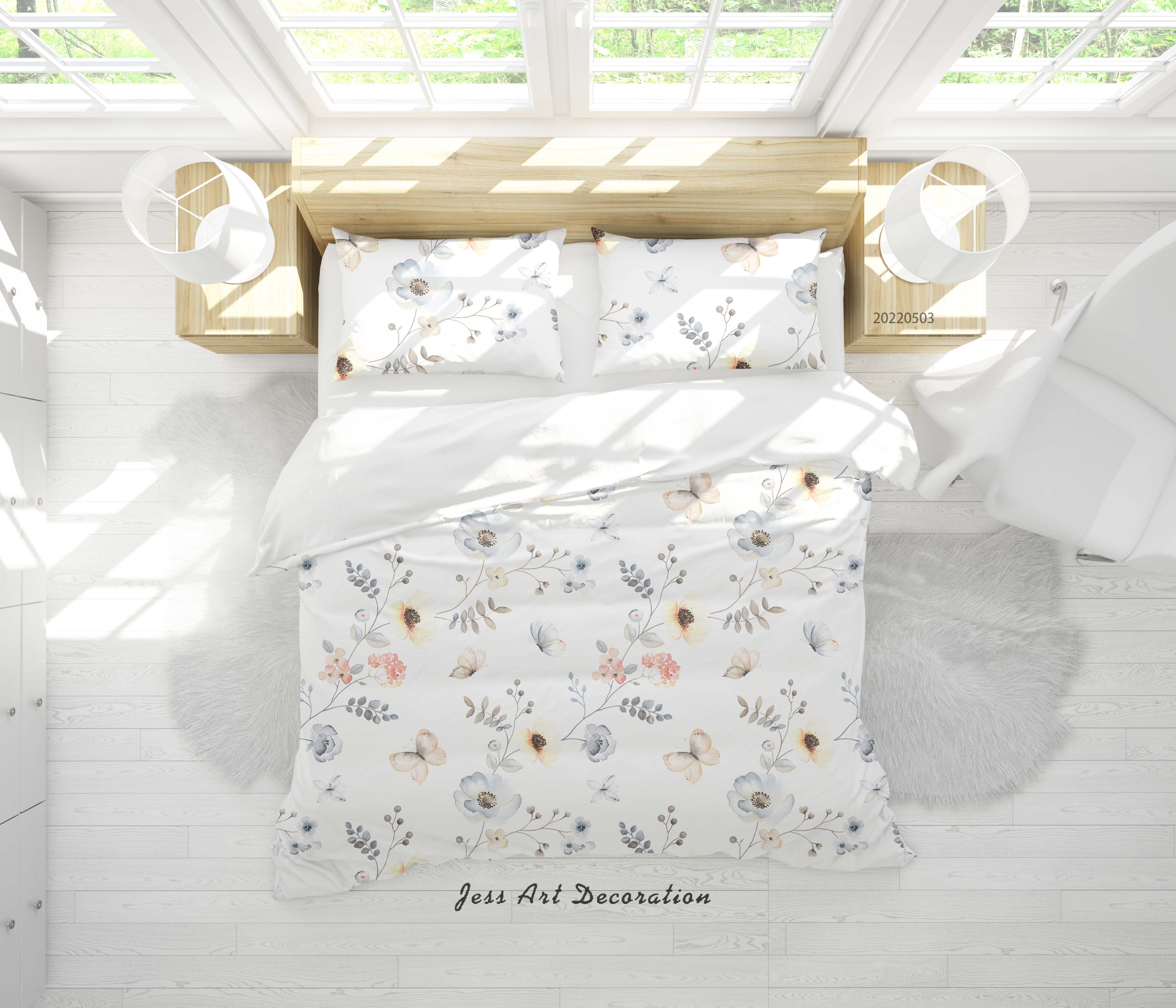 3D Floral Leaf Butterfly Quilt Cover Set Bedding Set Duvet Cover Pillowcase 607
