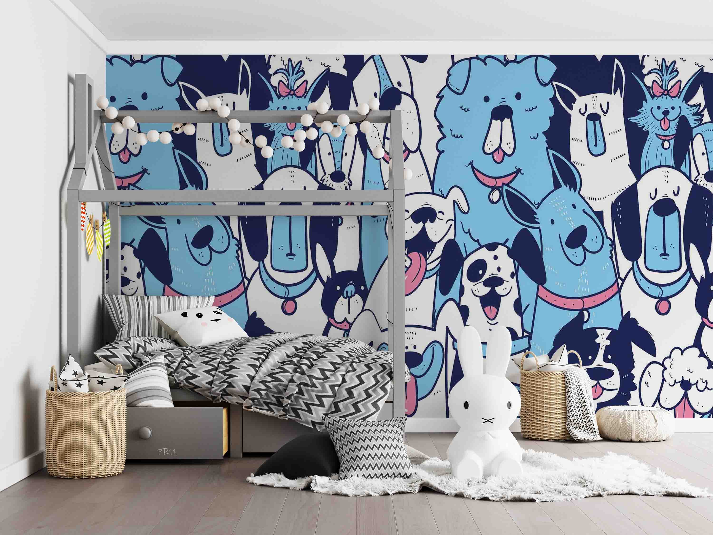 3D Dog Pattern cute dog pattern background wall mural wallpaper for kids room - view 3