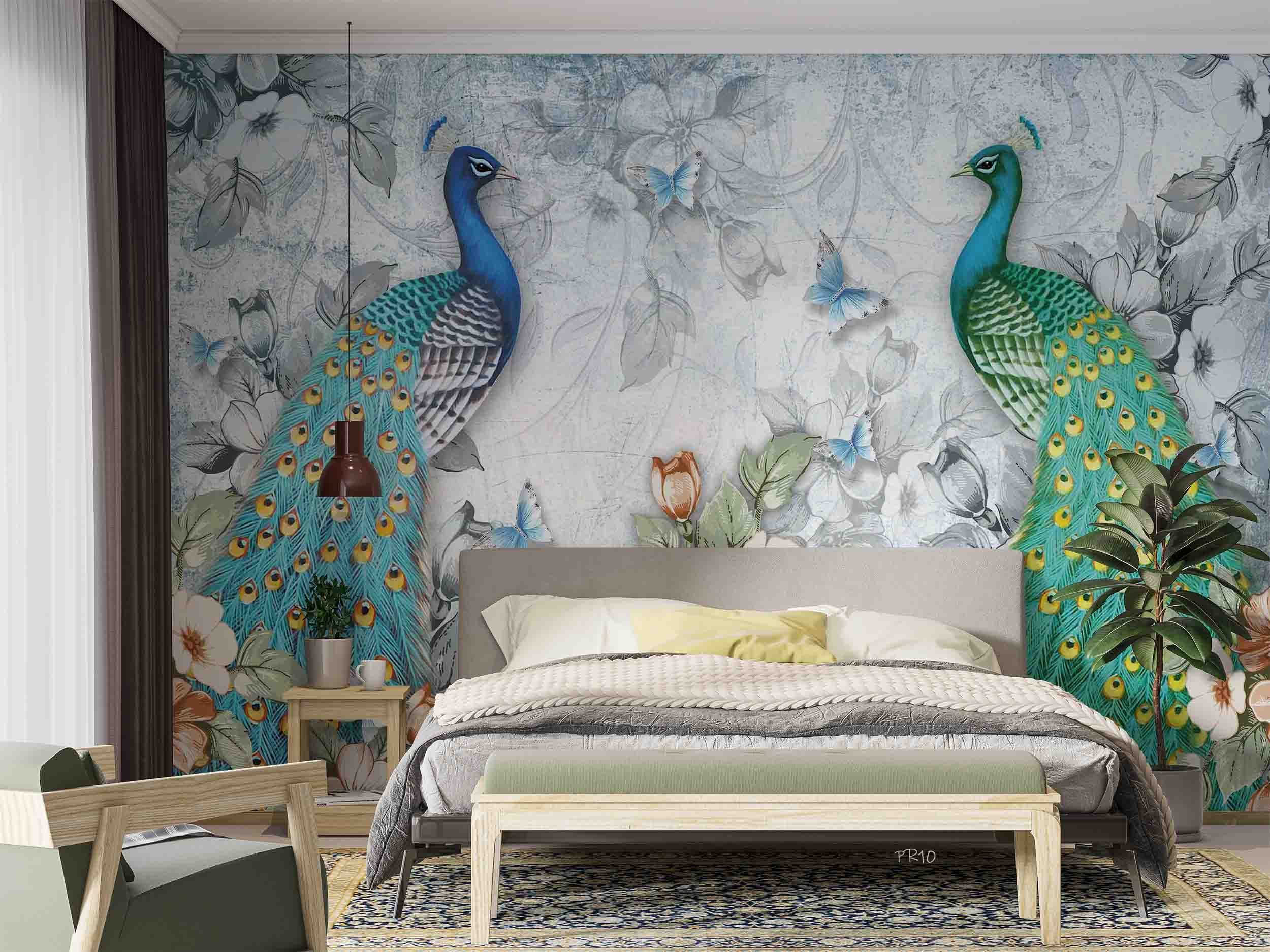 3D Chinese Vintage Peacock Floral Butterfly Wall Mural Wallpaper GD 4788- Jess Art Decoration