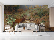 3D Animal Forest Wapiti River Stone Tree Wall Mural Wallpaper YXL 3- Jess Art Decoration
