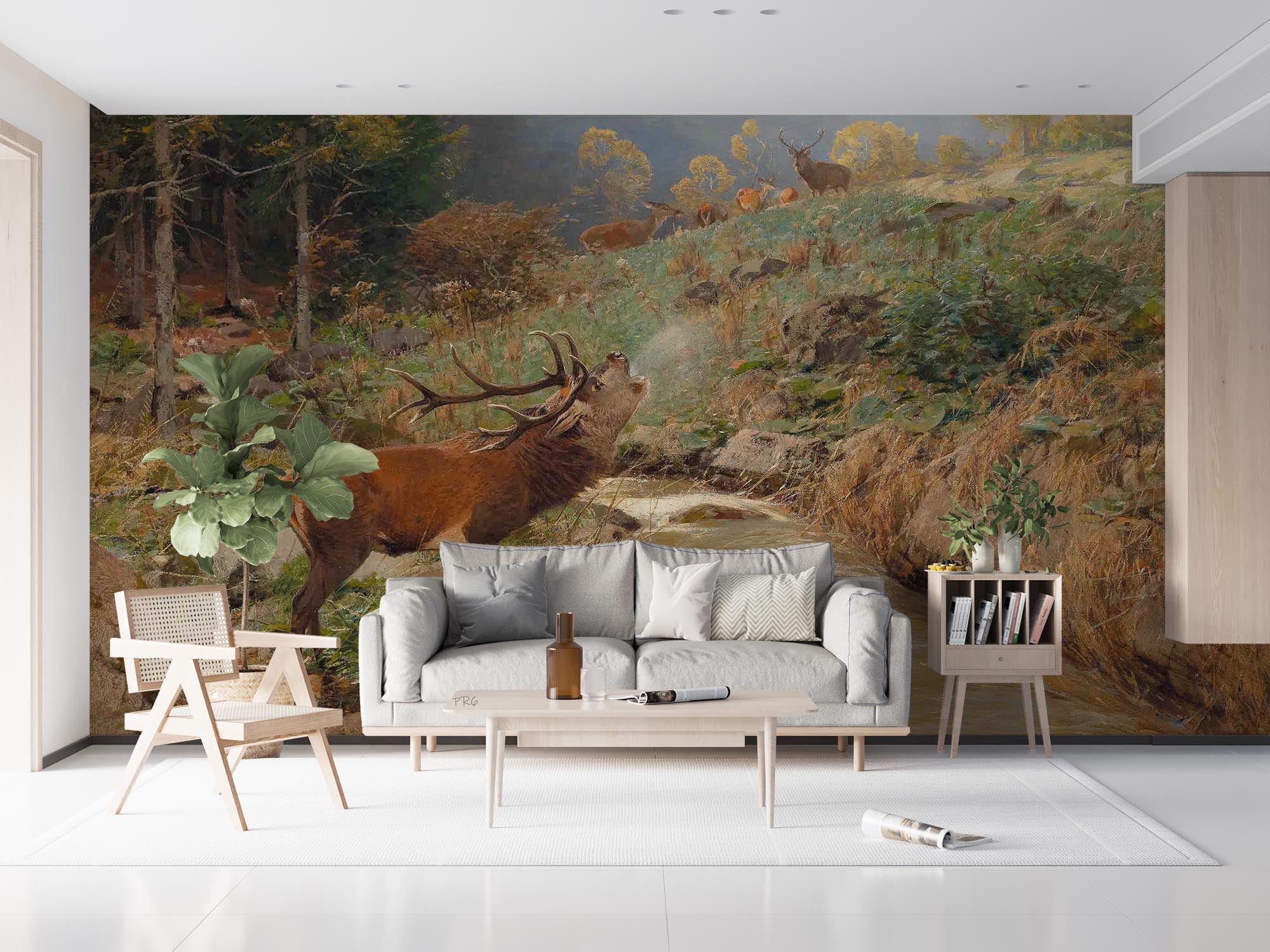 3D Animal Forest Wapiti River Stone Tree Wall Mural Wallpaper YXL 3- Jess Art Decoration