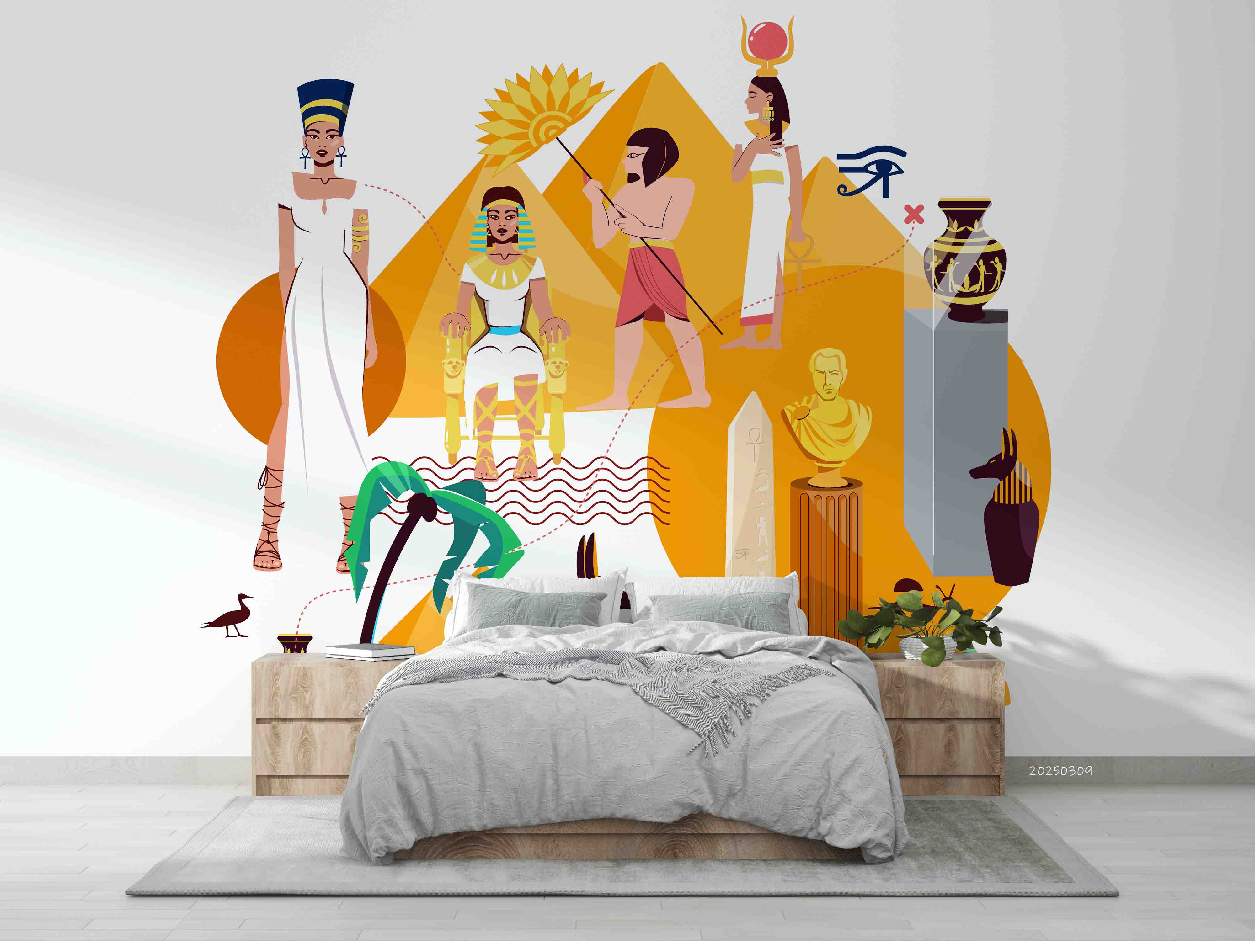 3D Pharaoh Egyptian Gods Cultural Objects Colorful Vector Illustration Wallpaper Wall Mural Wall Decor Wall Art Wall Sticker Remoable Wallpaper LQH