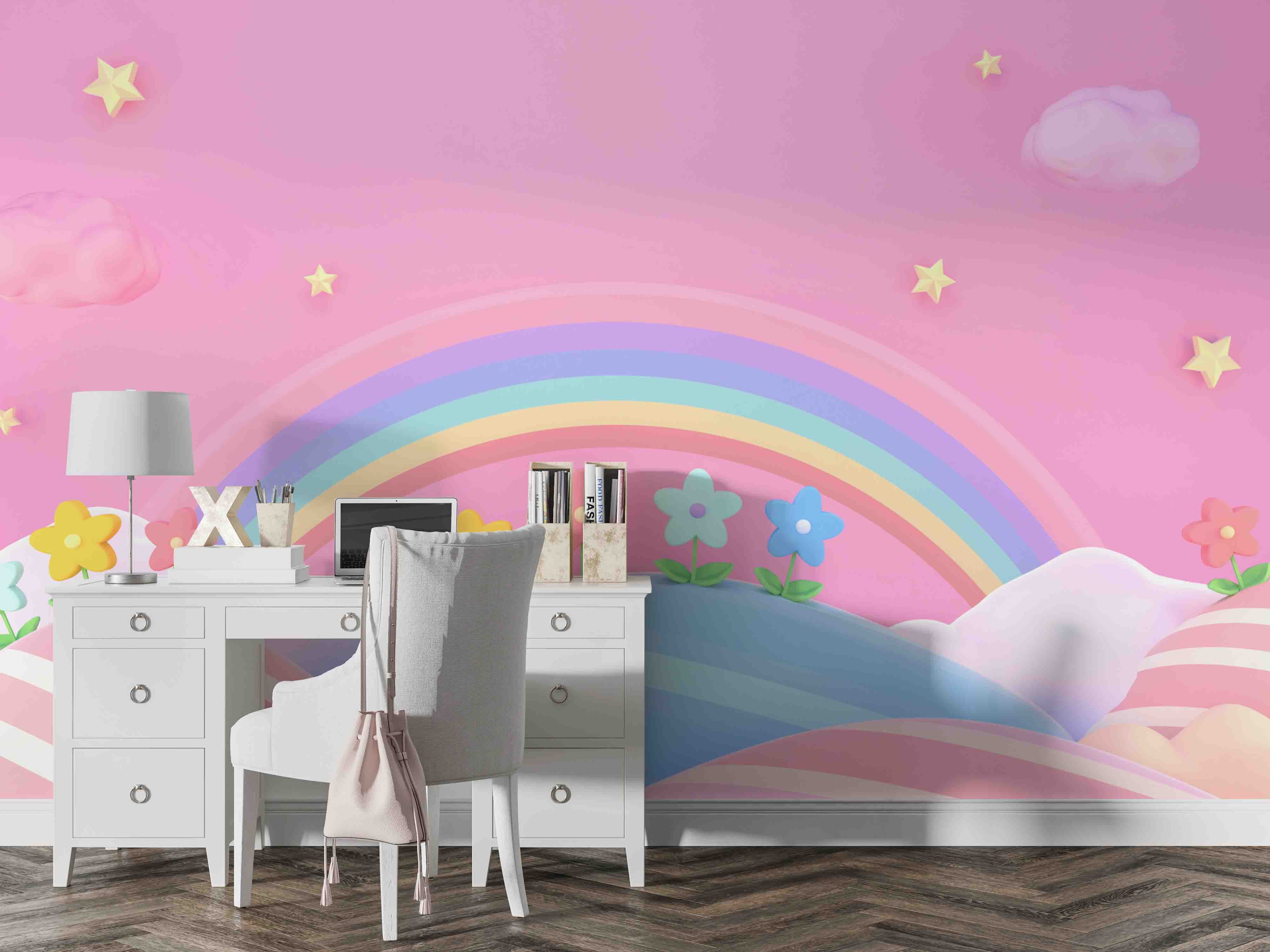 3D Pink Rainbow Background pink rainbow background mural wall mural wallpaper for girls bedroom - view 2