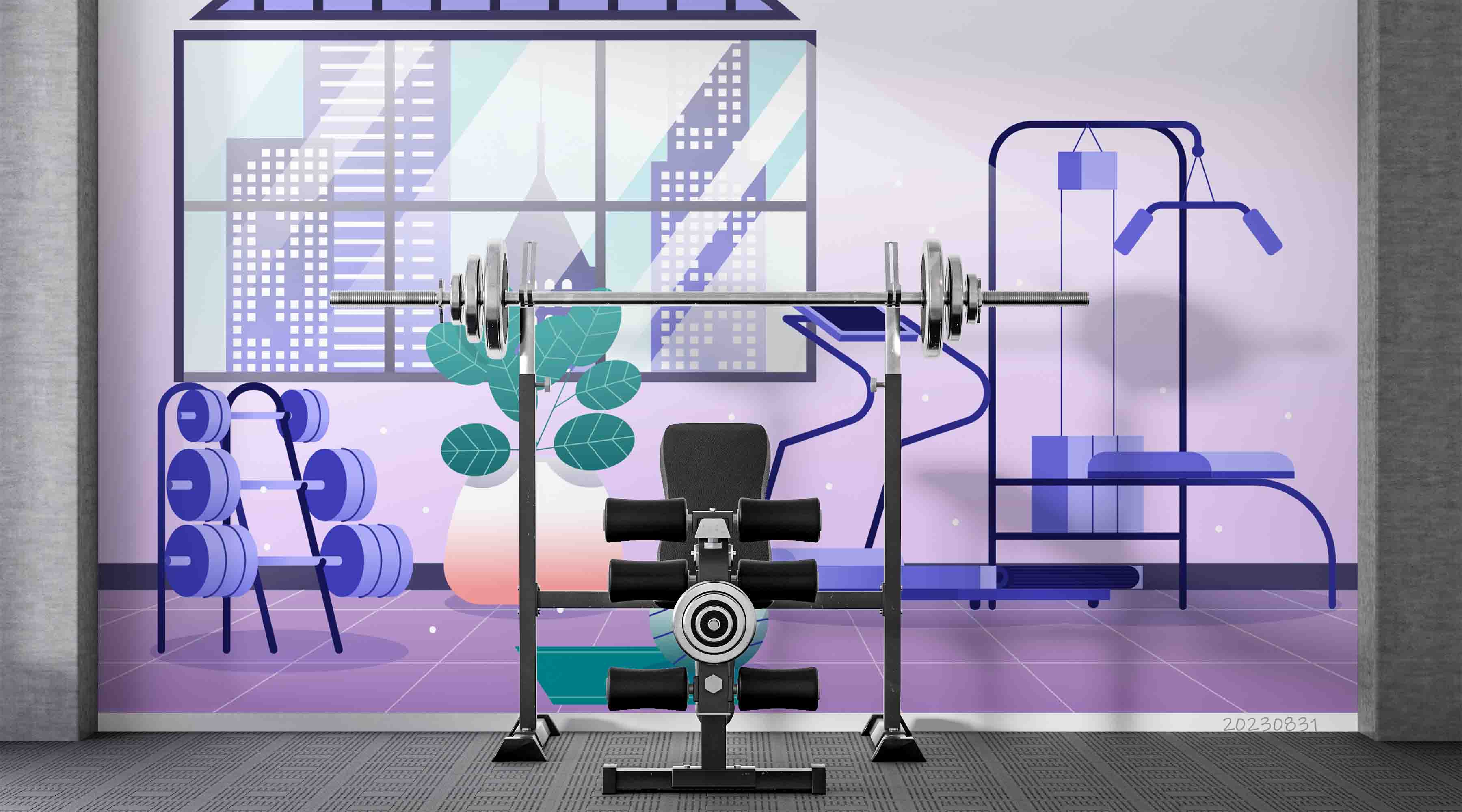 3D Gym Dumbbell Treadmill Window Wall Mural Wallpaper YXL 2378
