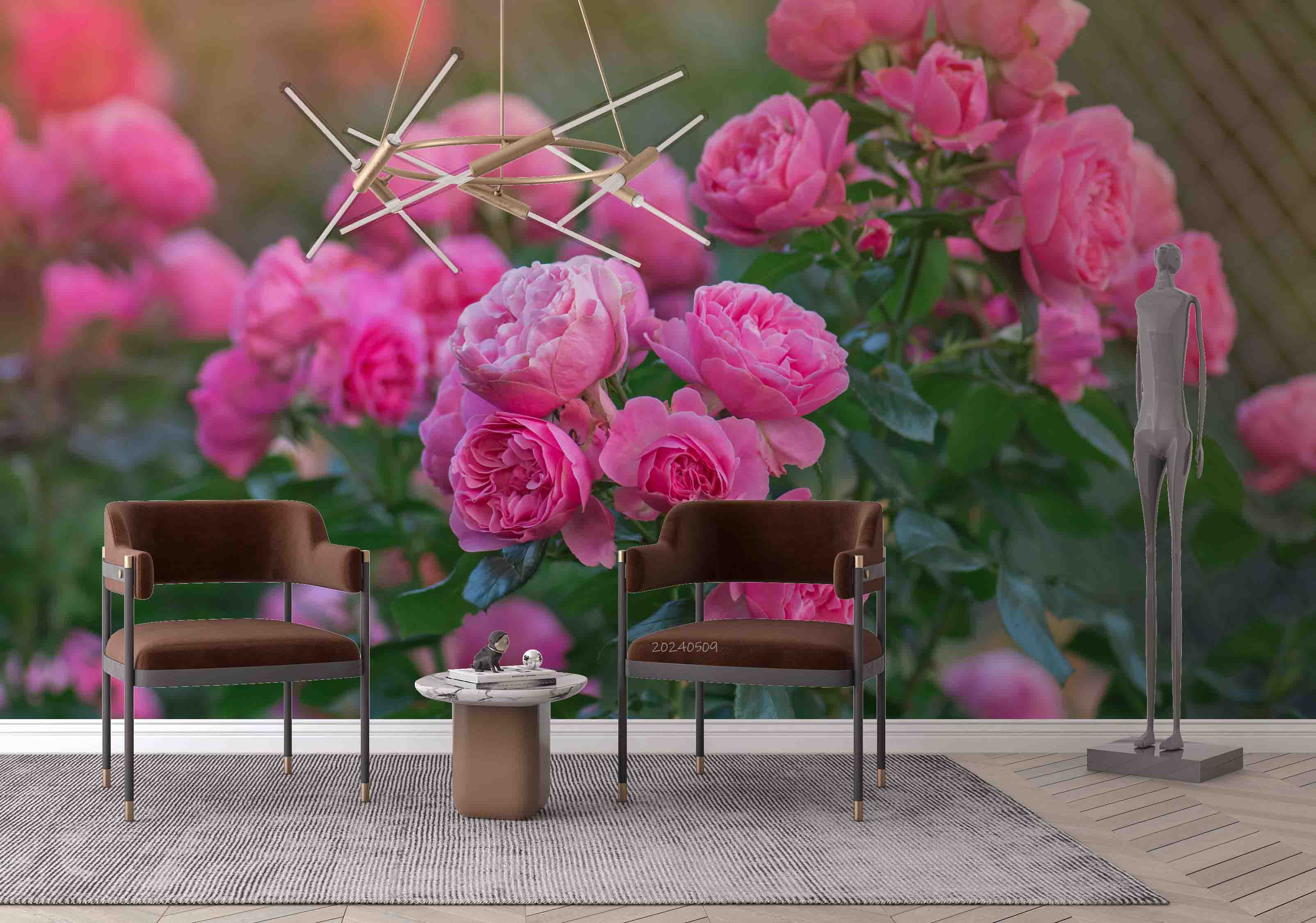 3D Pink Rose Flower Green Leaves Plant Wallpaper Wall Mural Wall Decor Wall Art Wall Sticker Remoable Wallpaper