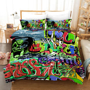 3D Street Graffiti Green Skull Quilt Cover Set Bedding Set Pillowcases 333- Jess Art Decoration