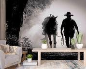 Early Morning Misty Horse Cowboy Sports Wallpaper sports & entertainment wall mural for games room or entertainment space
