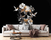 3D Human Skull Exotic Tropical Hibiscus Hummingbird Wall Mural Wallpaper GD 5632- Jess Art Decoration