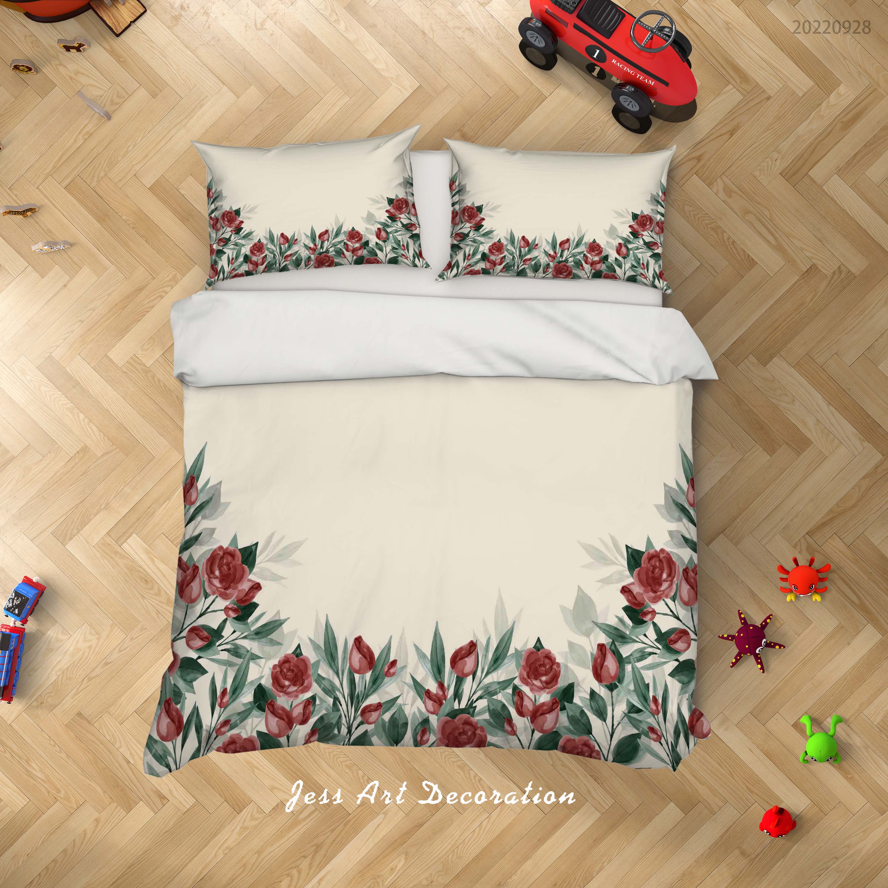 3D Floral Leaf Rose Quilt Cover Set Bedding Set Duvet Cover Pillowcase 361