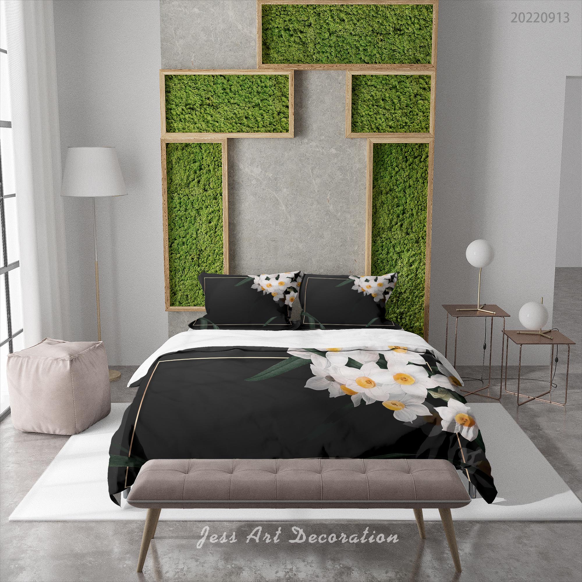 3D Floral Leaf Black Quilt Cover Set Bedding Set Duvet Cover Pillowcase 76