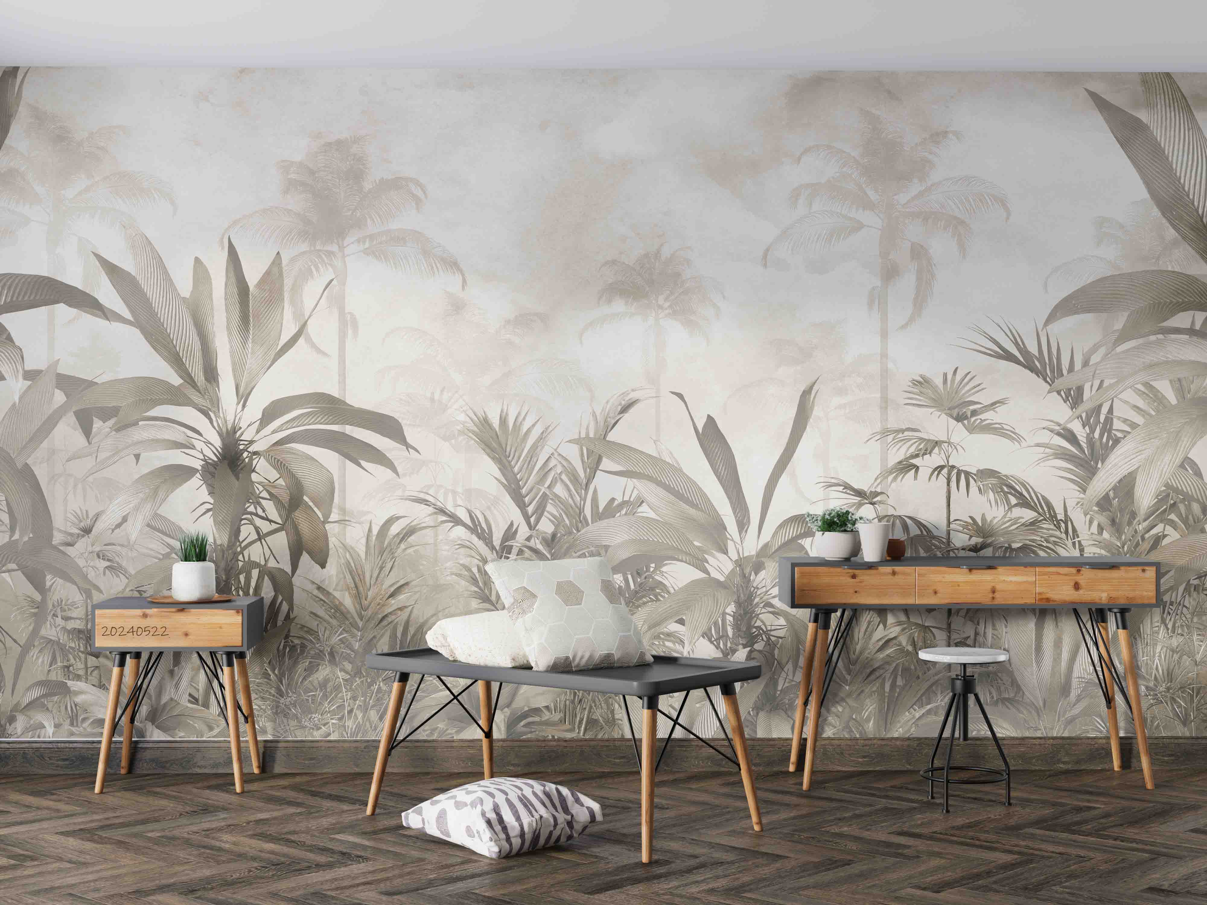 3D Forest Tree Cloud Sky Fog Gray Wall Mural Wallpaper YXL 553
