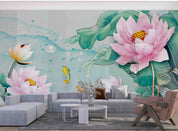 3D Vintage Lotus Leaf Pearl Koi Wall Mural Wallpaper GD 4973- Jess Art Decoration