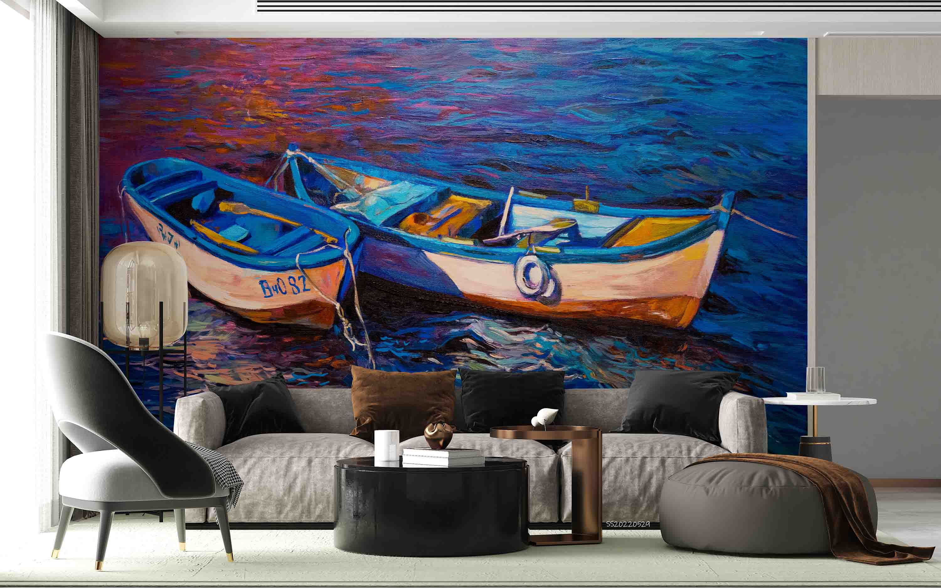 3D Oil Painting Fishing Boat Sea Surface Wall Mural Wallpaper GD 4342- Jess Art Decoration