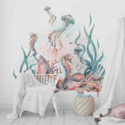 3D Animal Starfish Sea Horse Octopus Stone Wall Mural Wallpaper YXL 37