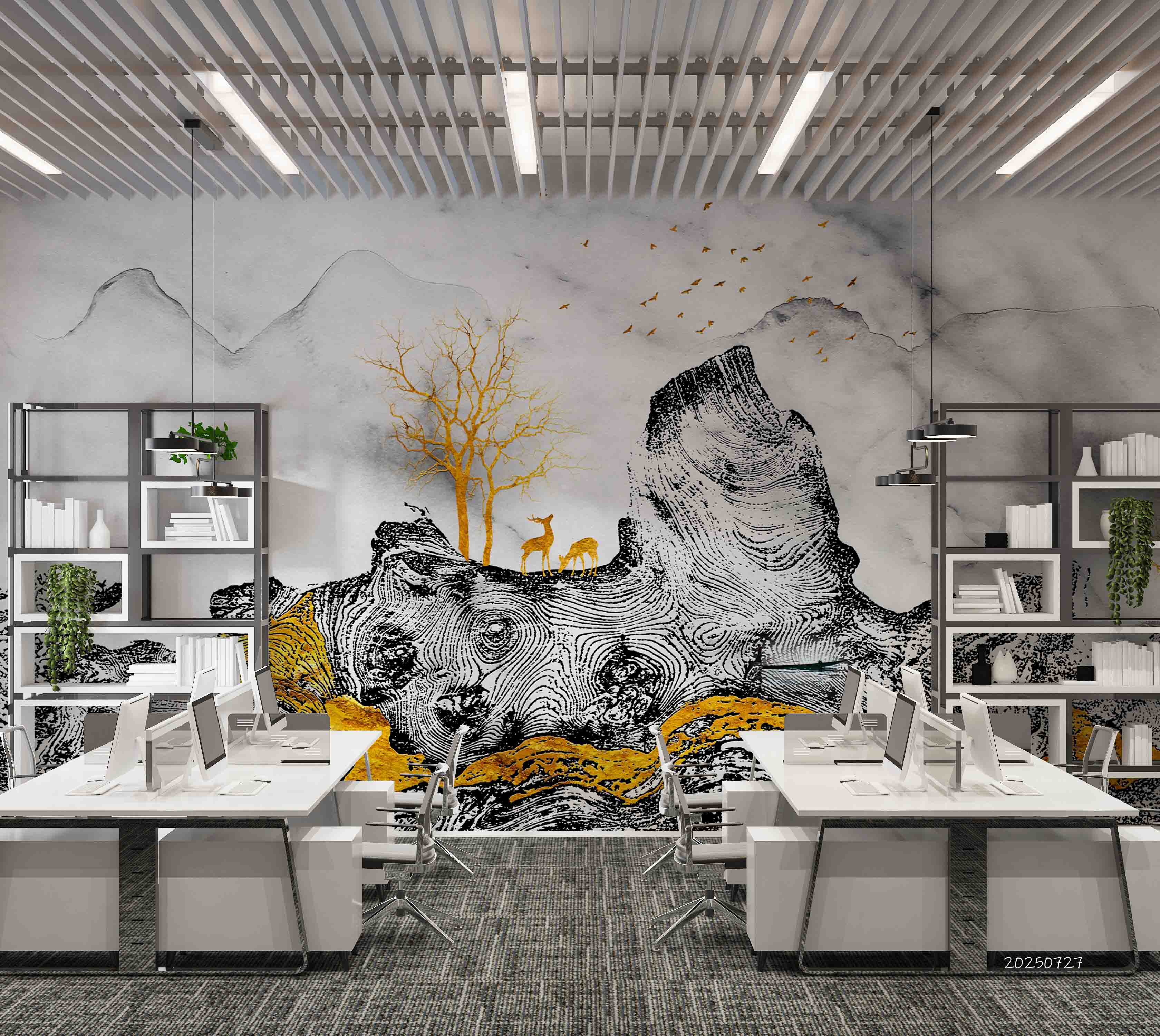 3D Office Business Commerce Ink Painting Wall Mural Wallpaper 41