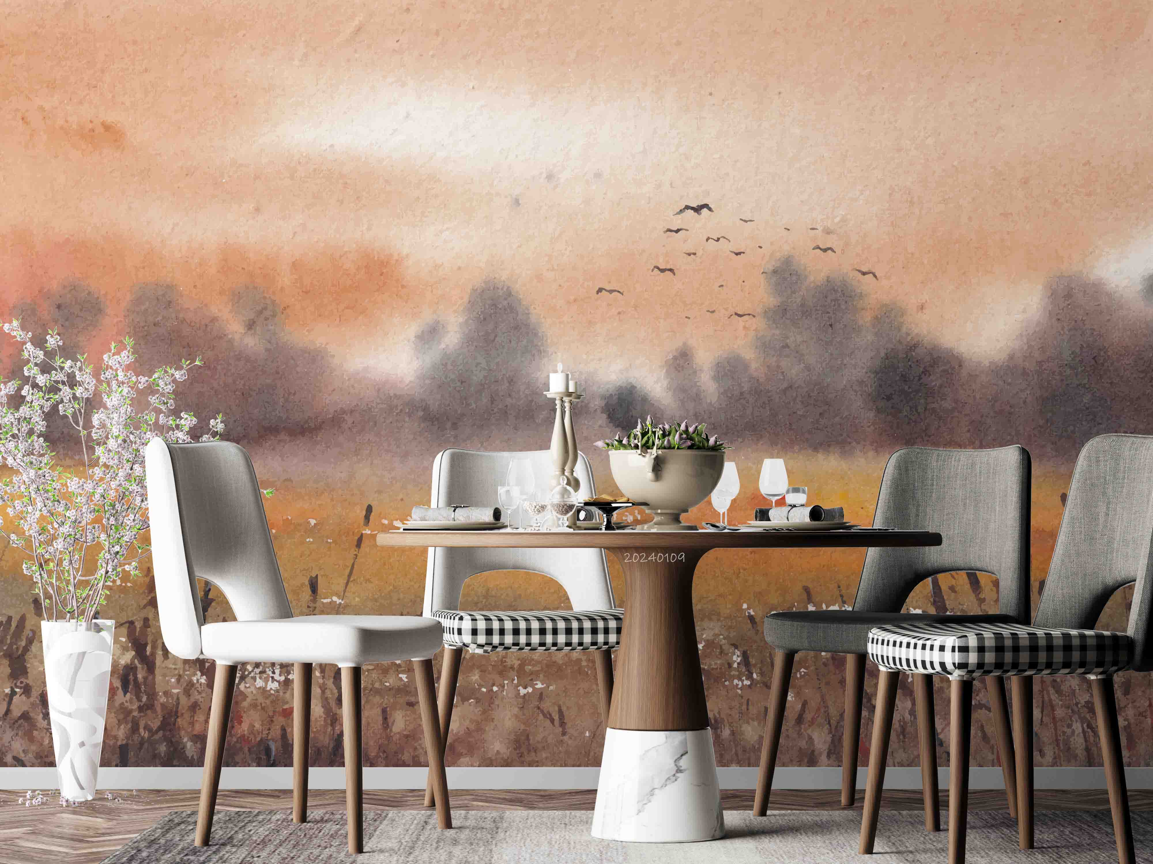 3D Oil Painting Tree Bird Grassland Animal Sky Wall Mural Wallpaper YXL 125