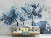3D Blue Lotus Flower Oil Painting Wallpaper Wall Mural Wall Decor Wall Art Wall Sticker Remoable Wallpaper LQH