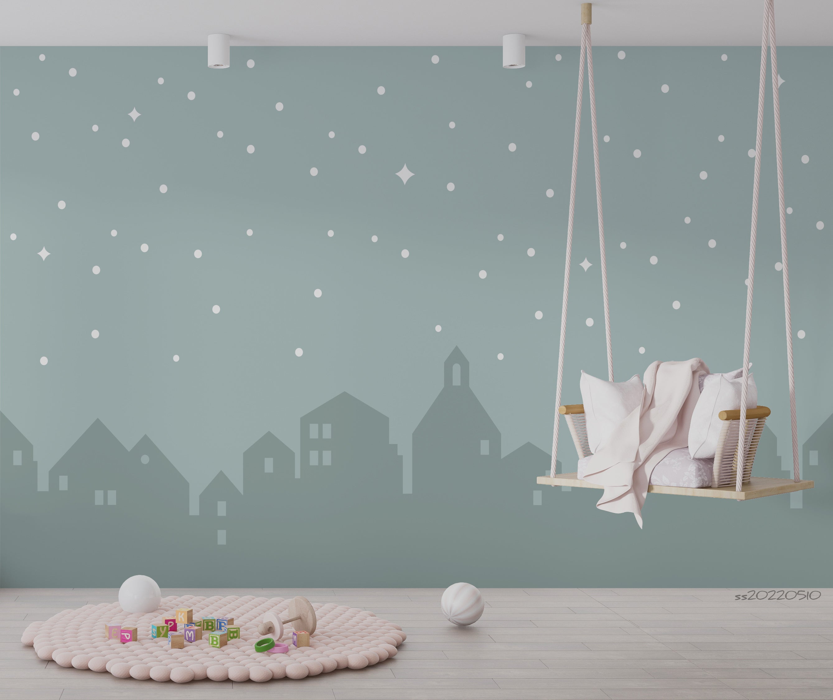 3D Cartoon City Building Stars Silhouette Kids Wall Mural Wallpaper GD 4073- Jess Art Decoration