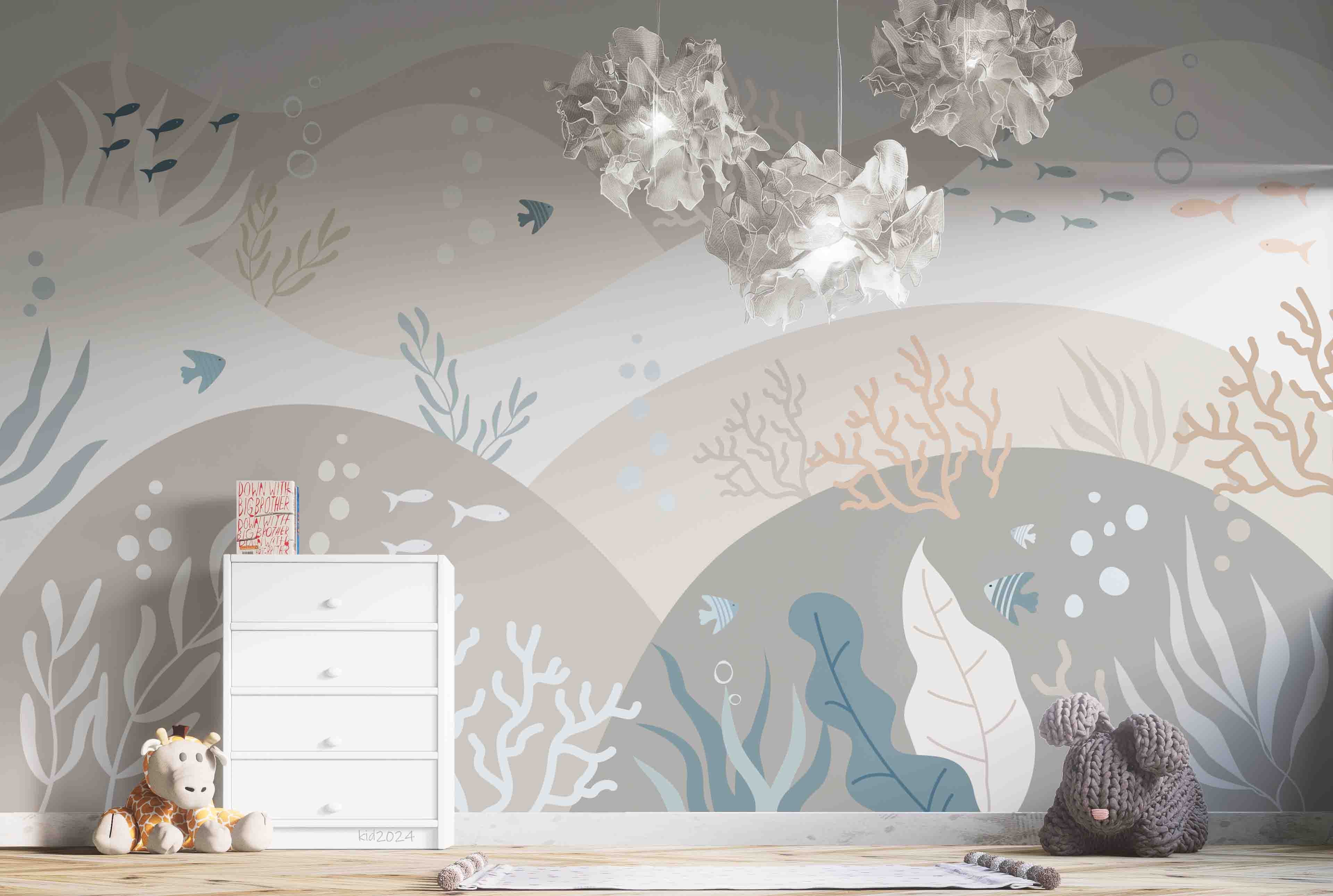 3D Ocean Coral Fish Spume Wall Mural Wallpaper YXL 373