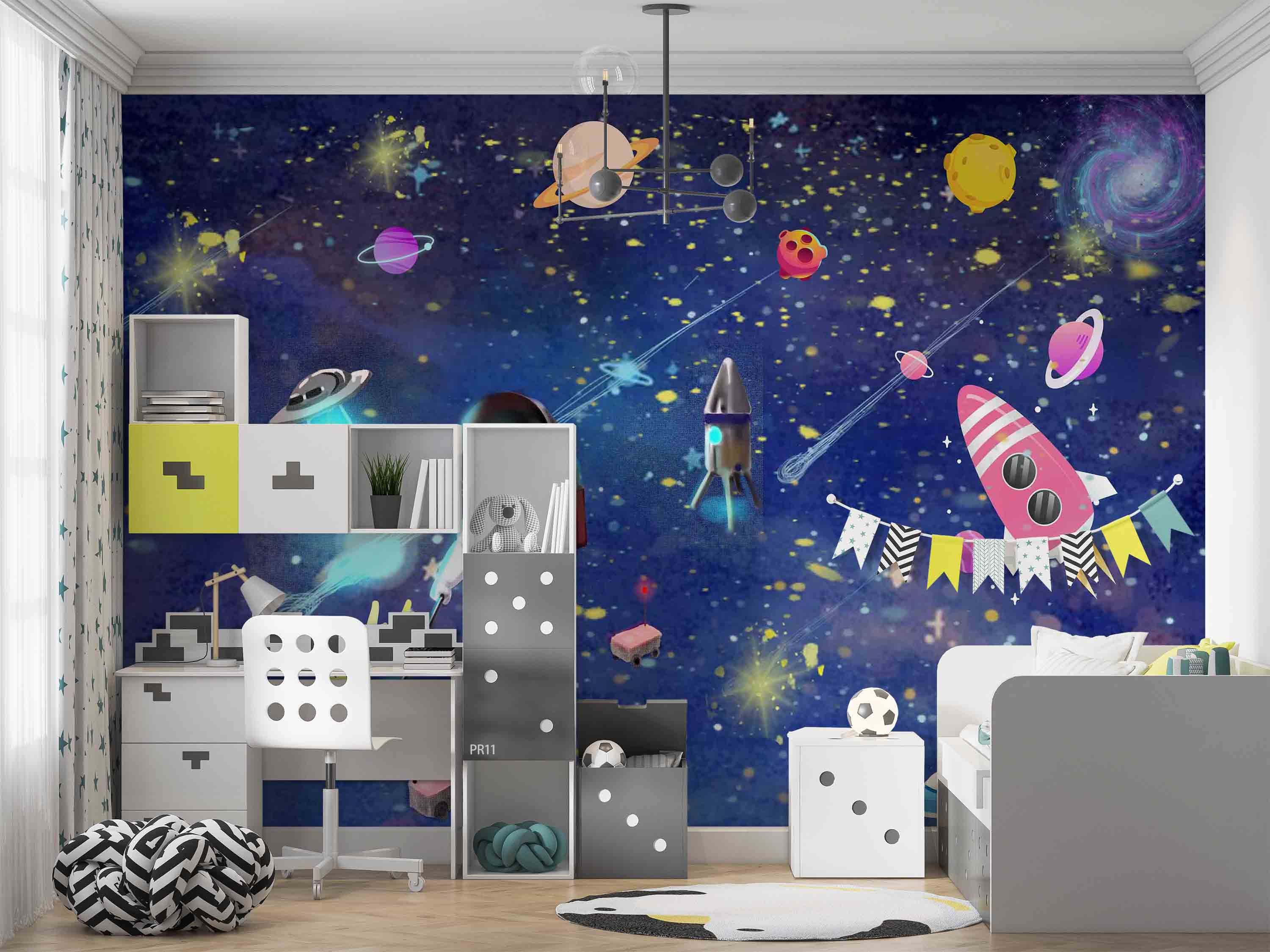 3D Astronaut Space Adventure astronaut space adventure scene wall mural wallpaper for kids room - view 3
