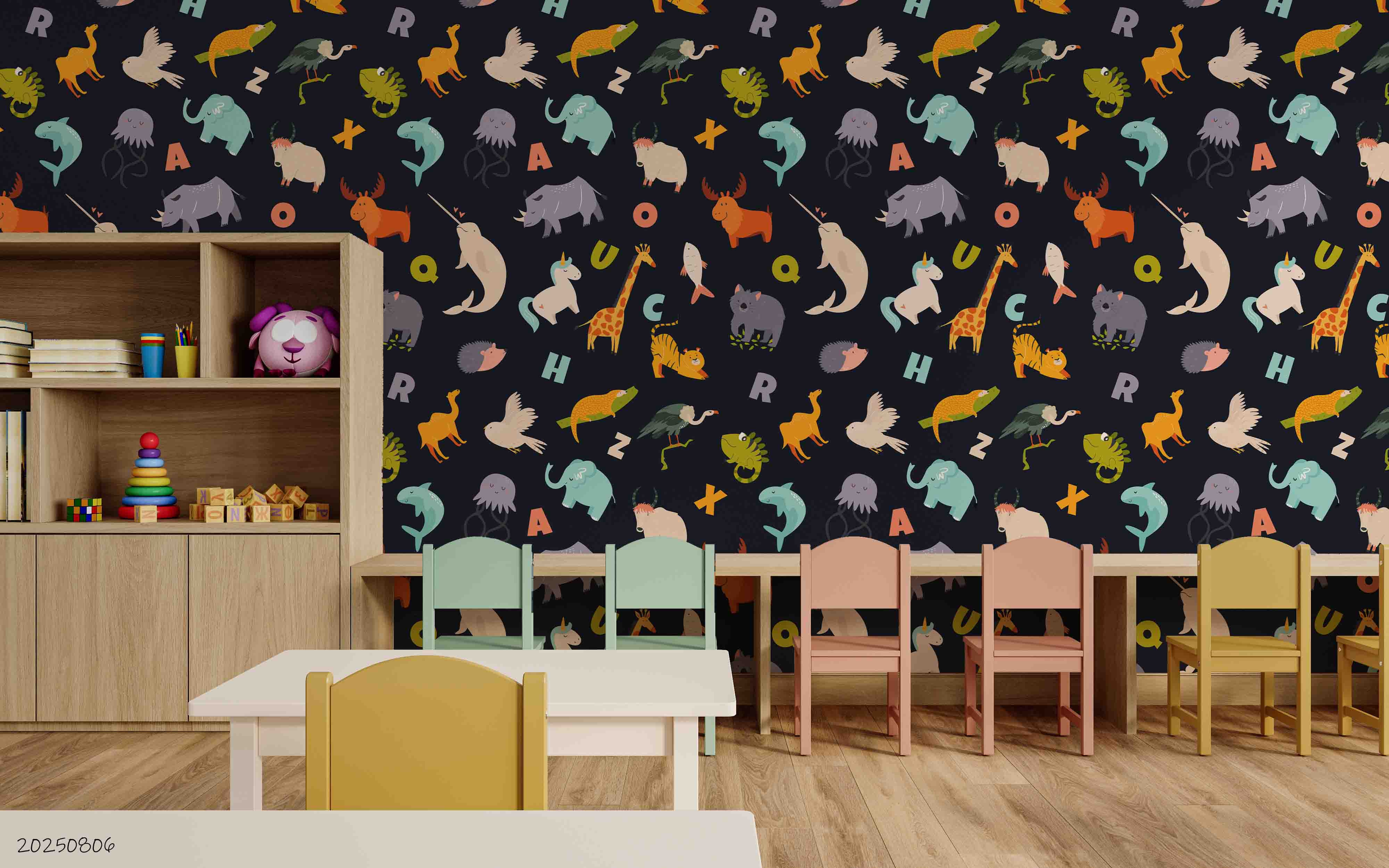 3D Childcare Nursery School Cartoon Animals Letters Kids Wall Mural Wallpaper JN 56