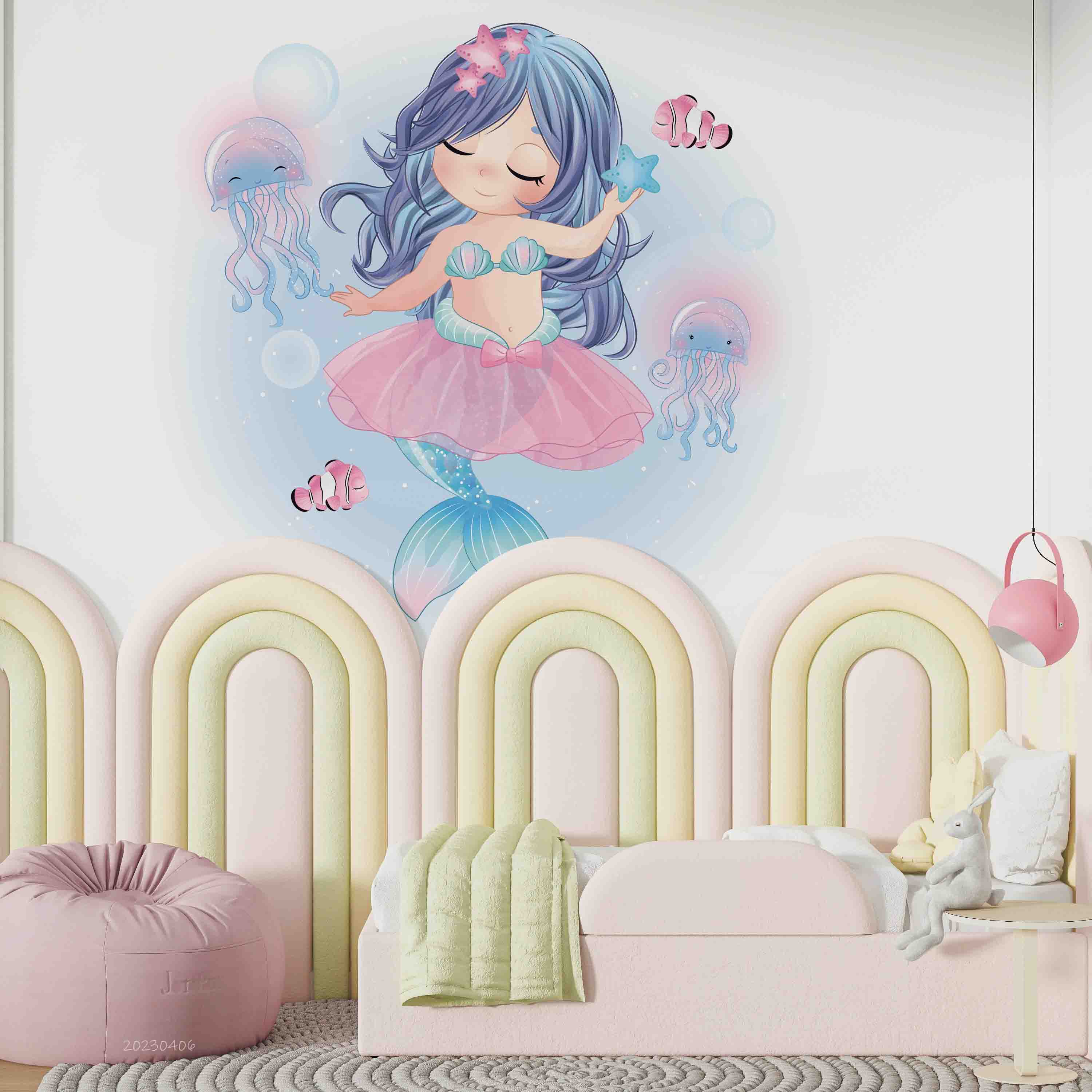 3D Cute Mermaid Jellyfish Kids Wall Mural Wallpaper GD 5613- Jess Art Decoration