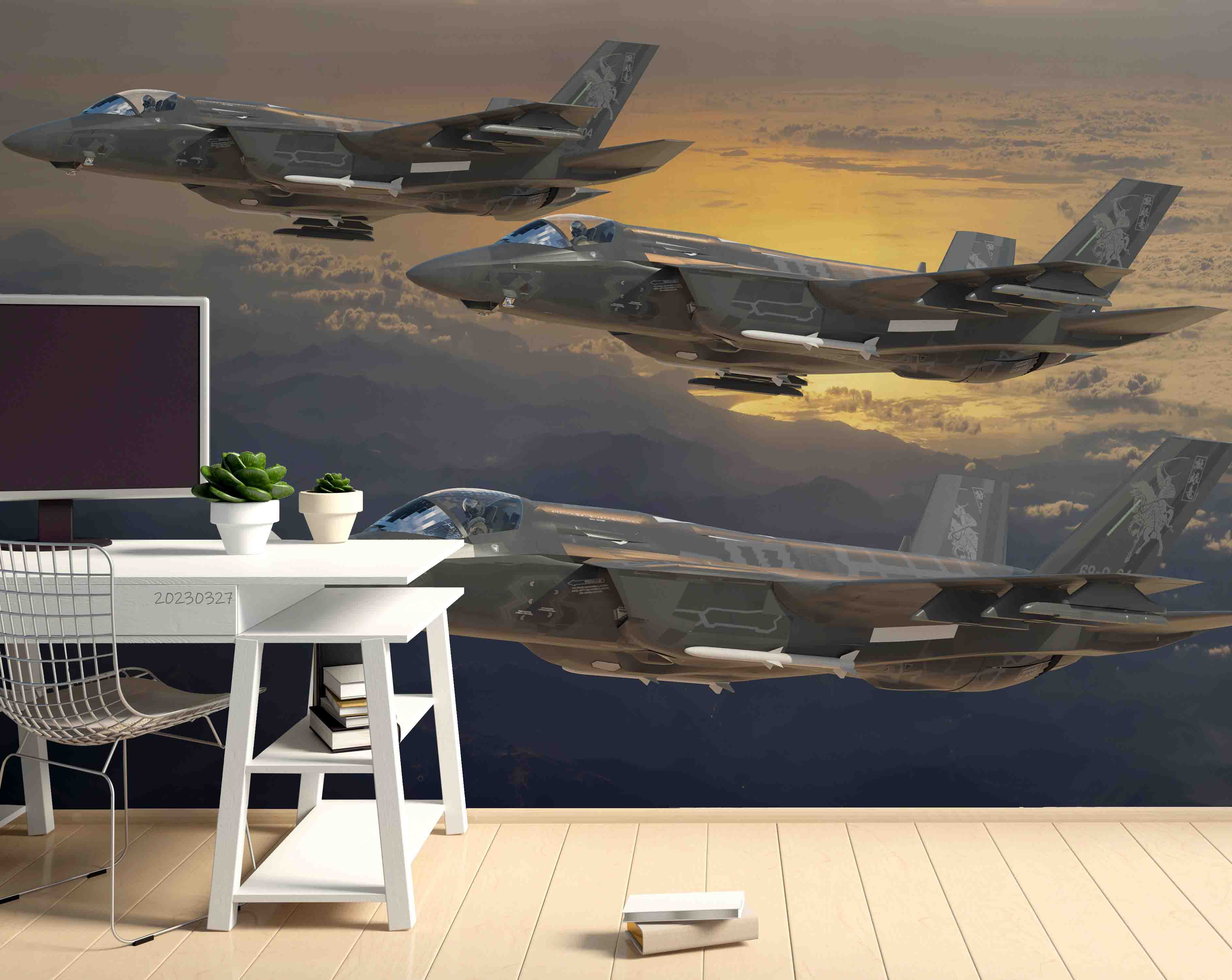 3D Lockheed Martin F-35 Lightning II Formation Wall Mural Wallpaper GD 5424- Jess Art Decoration