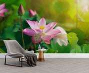 3D Pond Pink Lotus Leaf Wallpaper Wall Mural Wall Decor Wall Art Wall Sticker Remoable Wallpaper