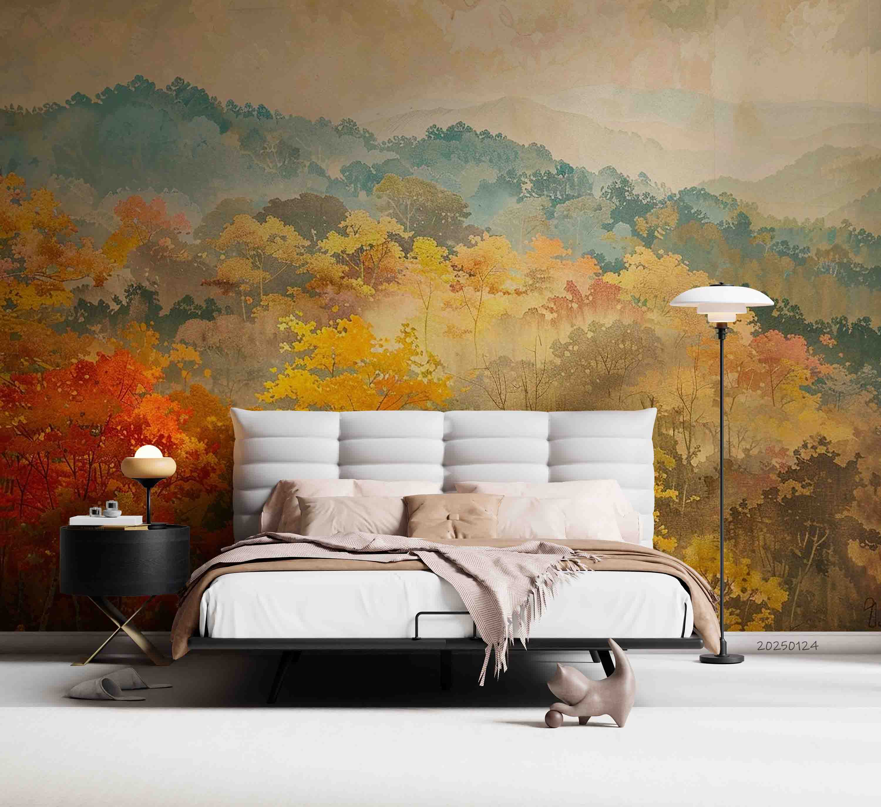 3D Watercolor Fall Forest Mountains Scenery Wallpaper Wall Mural Wall Decor Wall Art Wall Sticker Remoable Wallpaper LQH 5