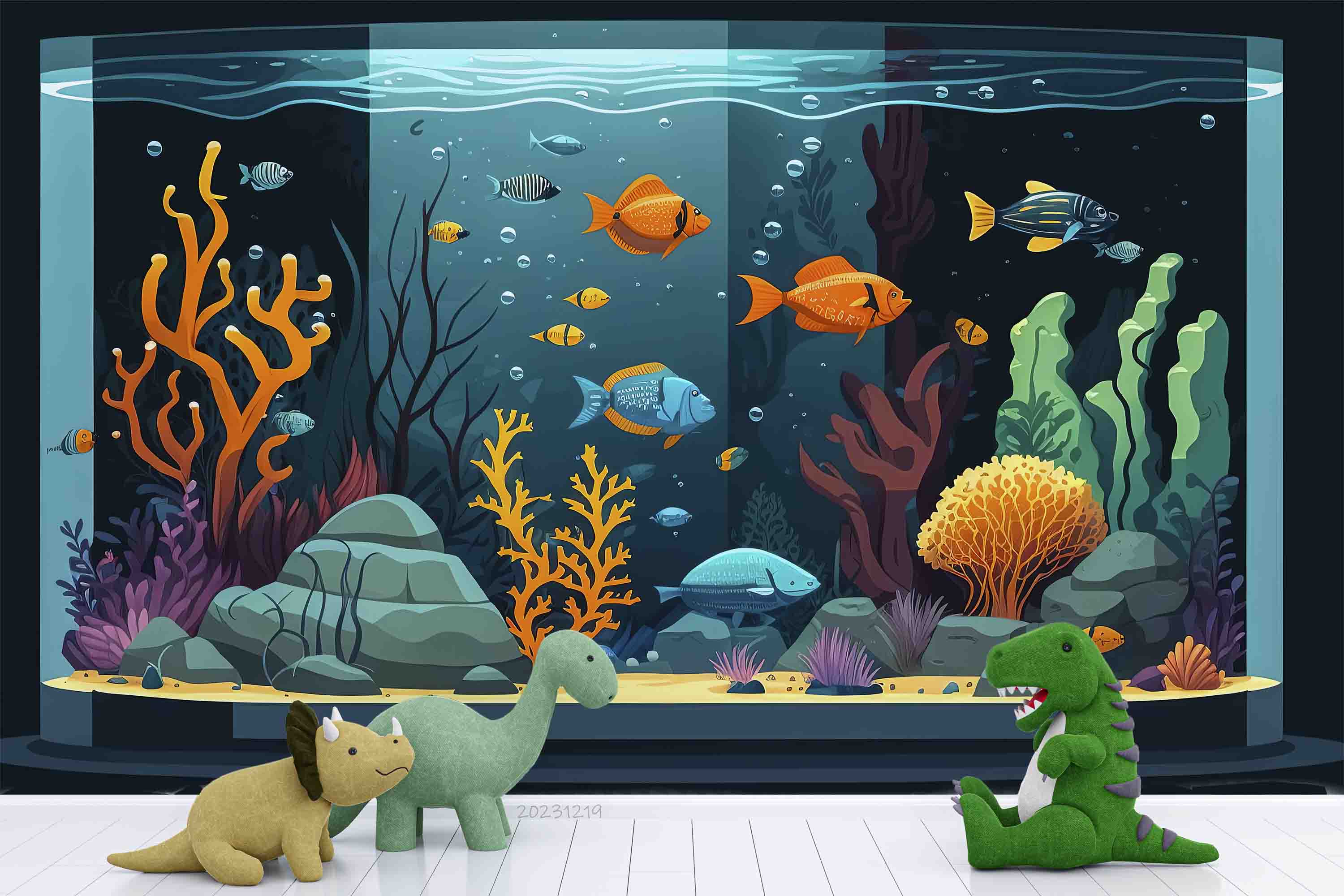 3D Animal Fish Tank Fish Coral Bubble Stone Wall Mural Wallpaper YXL 17