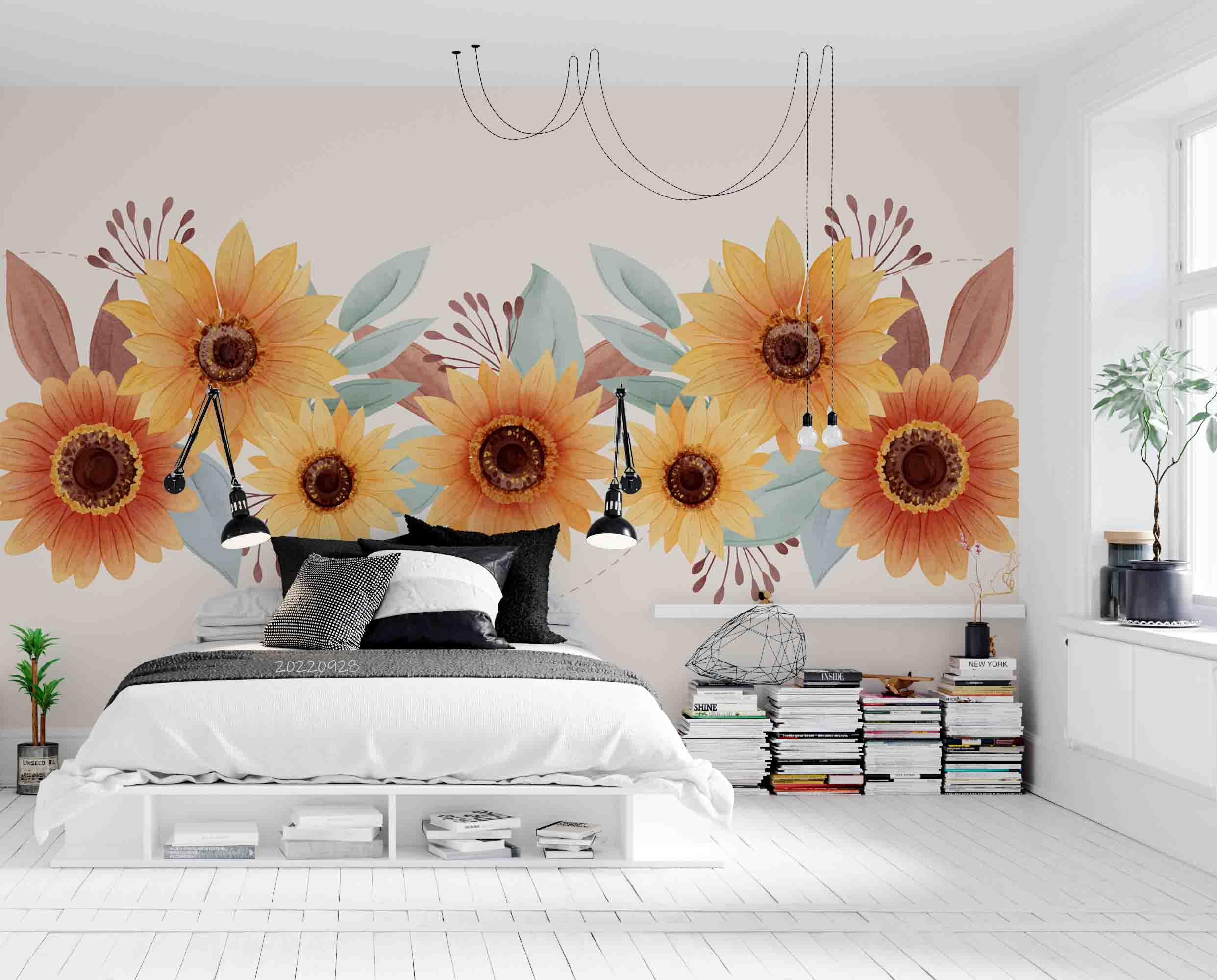 3D Beautiful Watercolor Sunflower Border Wall Mural Wallpaper GD 3398- Jess Art Decoration