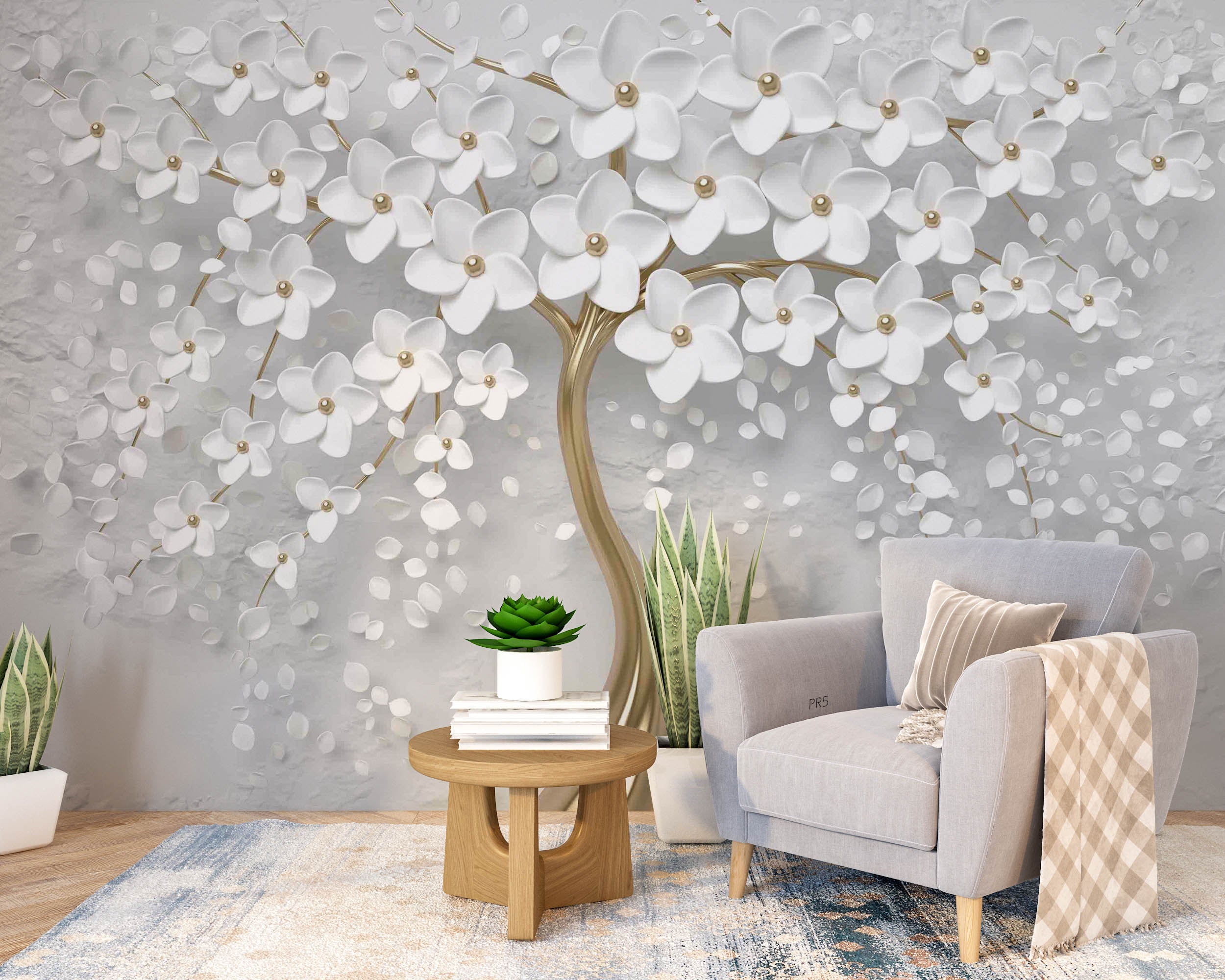 3D Tree Floral Stereoscopic White Wall Mural Wallpaper YXL 2857