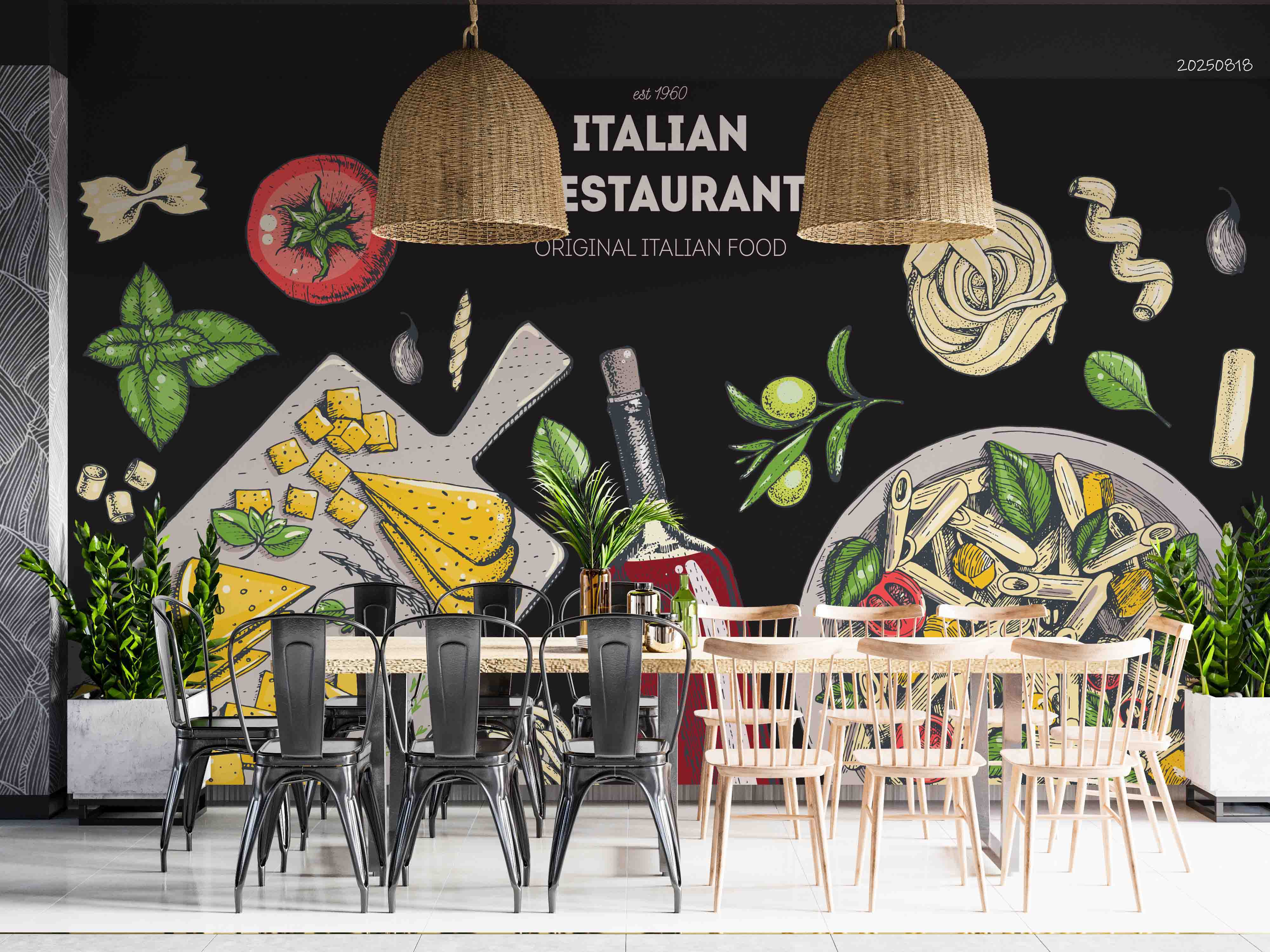 3D Restaurant Snack Bar Diner Fast Food Italian Food Wall Mural Wallpaper 45