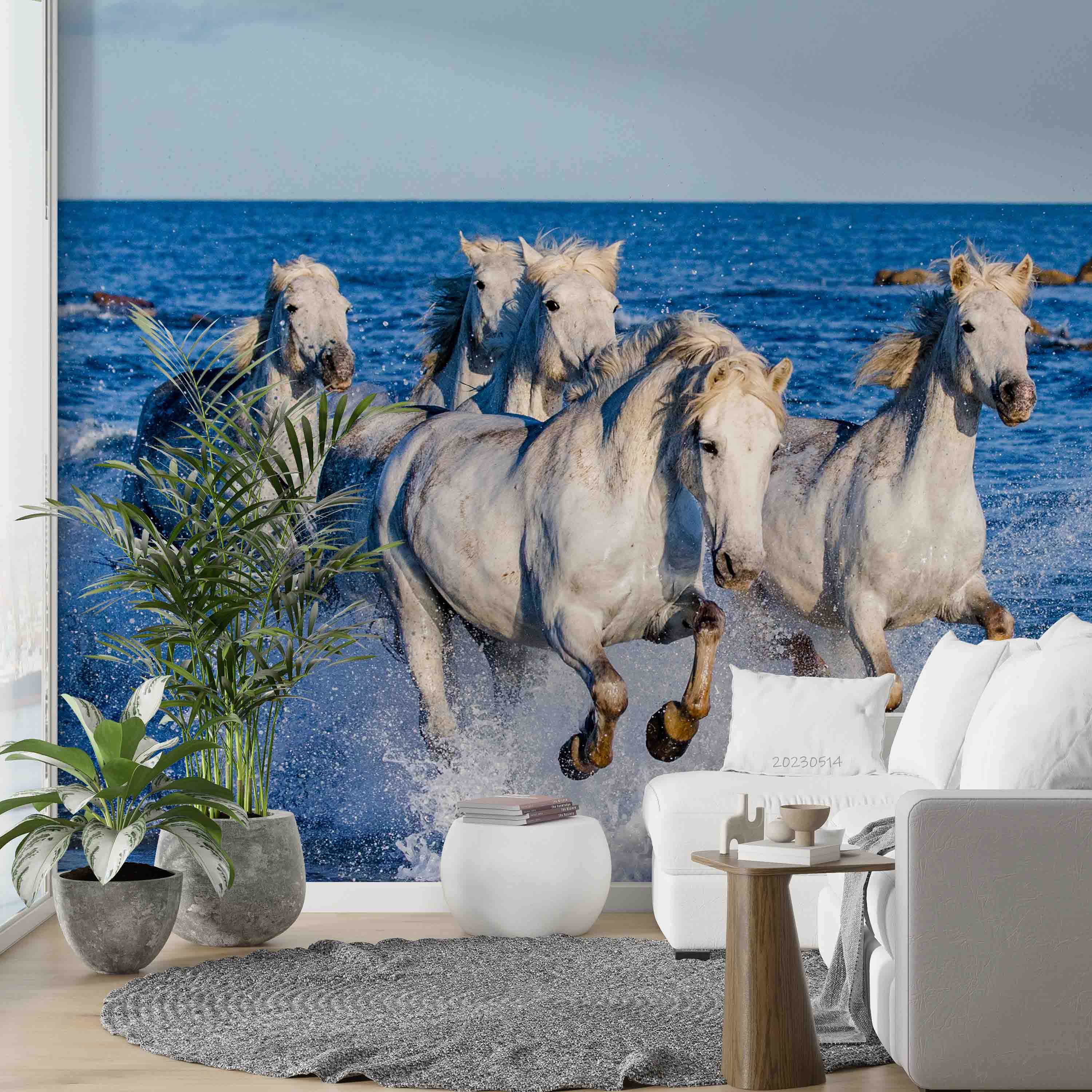 3D Horse Running Sea Waves Wall Mural Wallpaper GD 5351- Jess Art Decoration